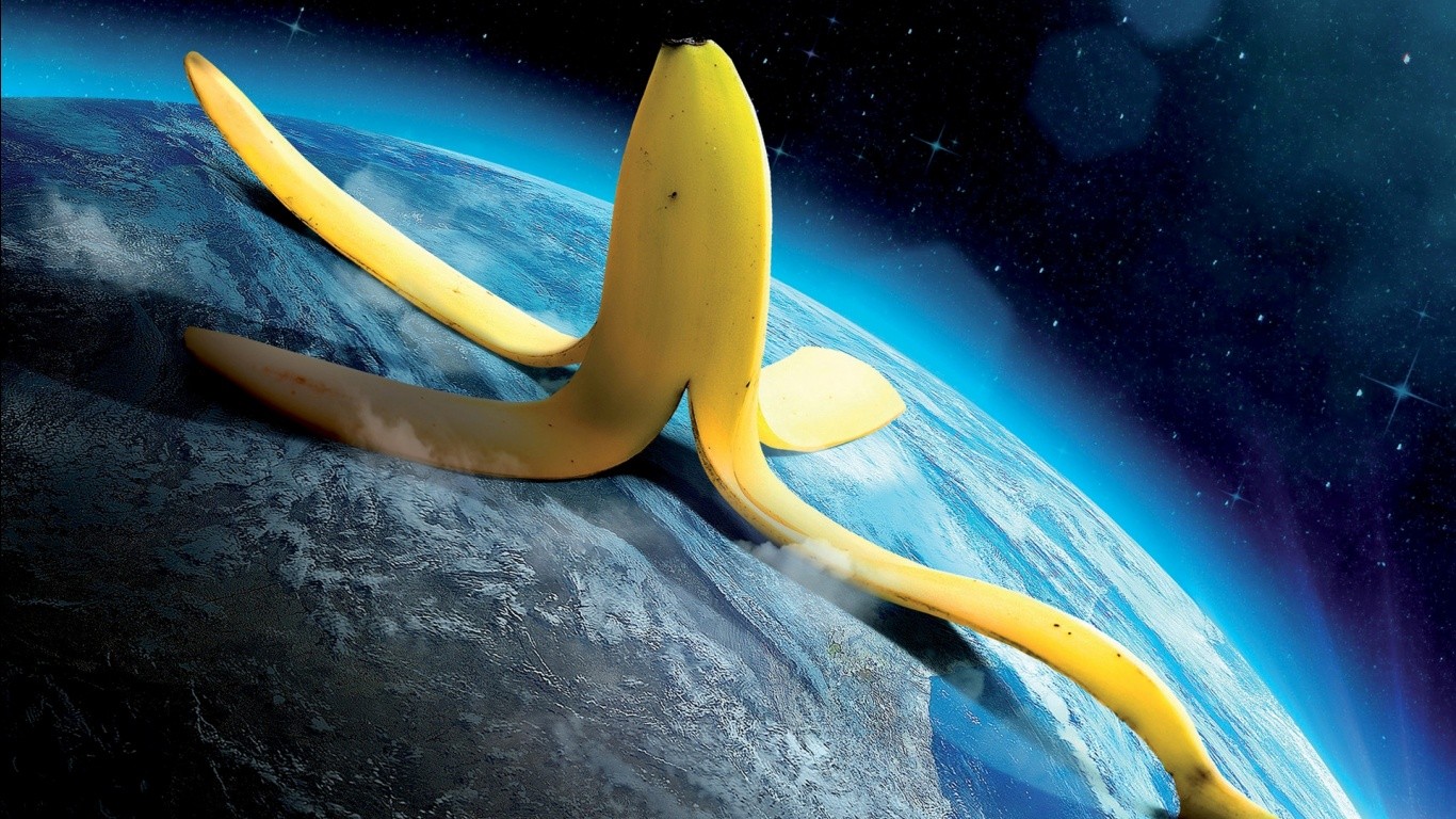 General 1366x768 bananas planet space space art digital art humor