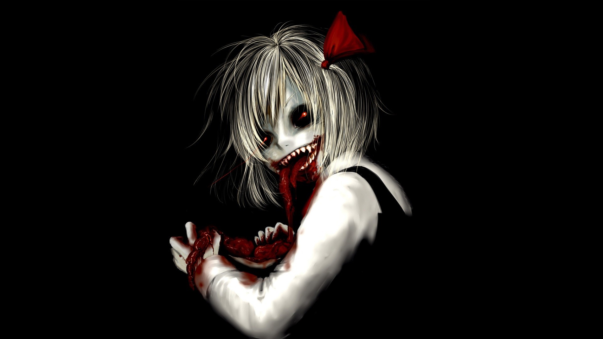 Anime 1920x1080 anime girls anime gore undead simple background horror blood red eyes black background