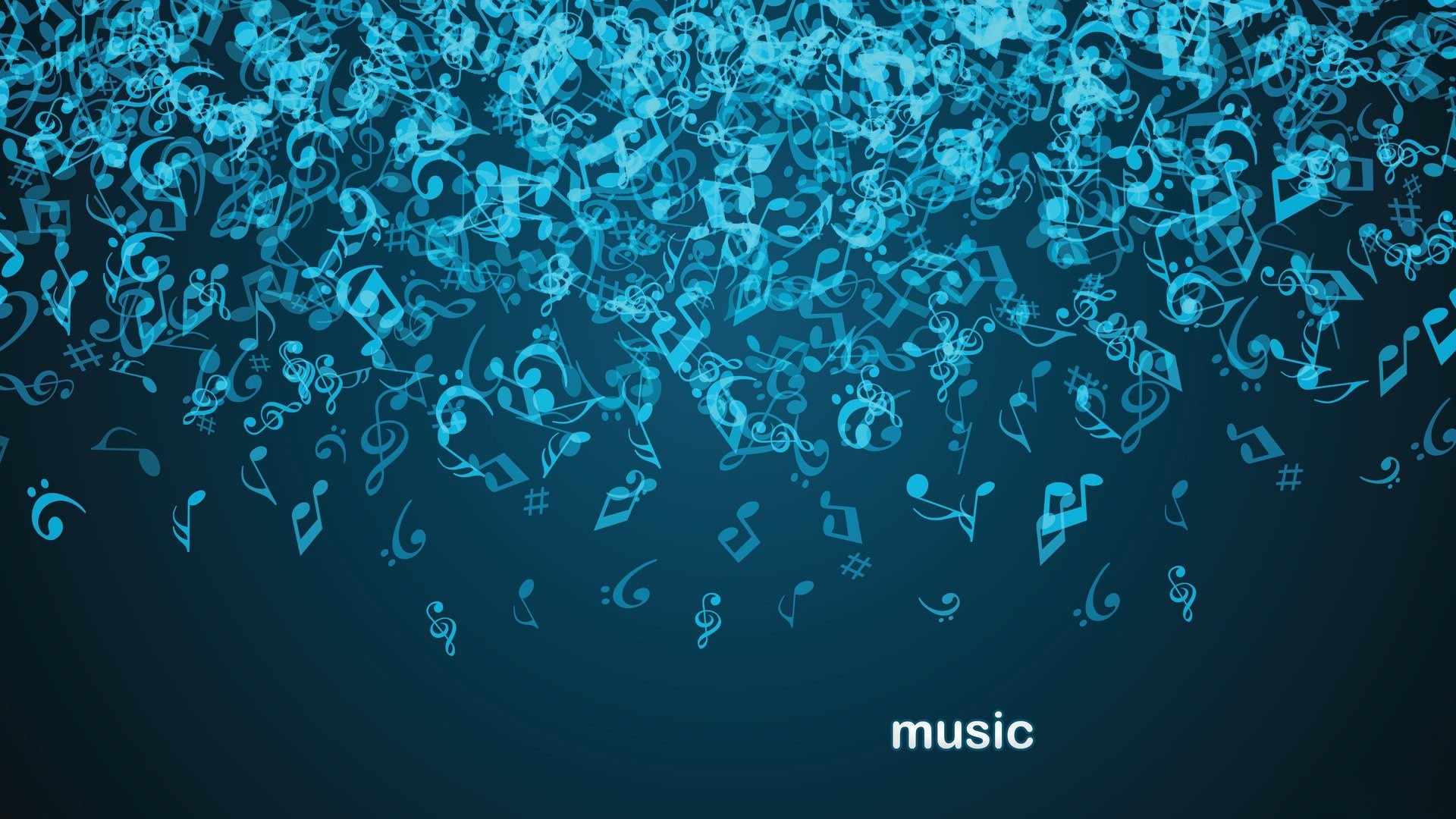 General 1920x1080 music minimalism digital art blue background musical notes typography