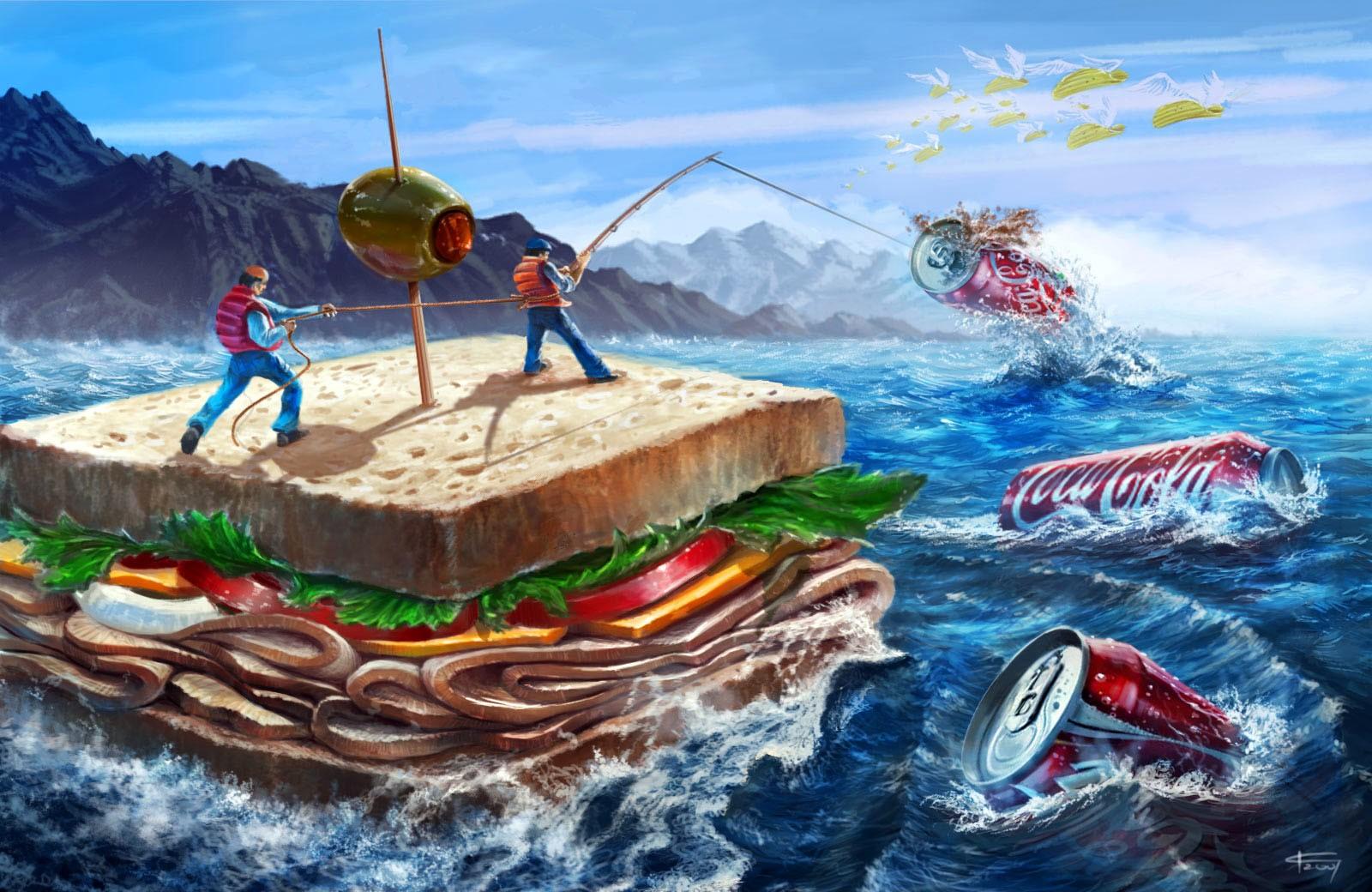 General 1600x1040 Coca-Cola food artwork can sandwiches sea