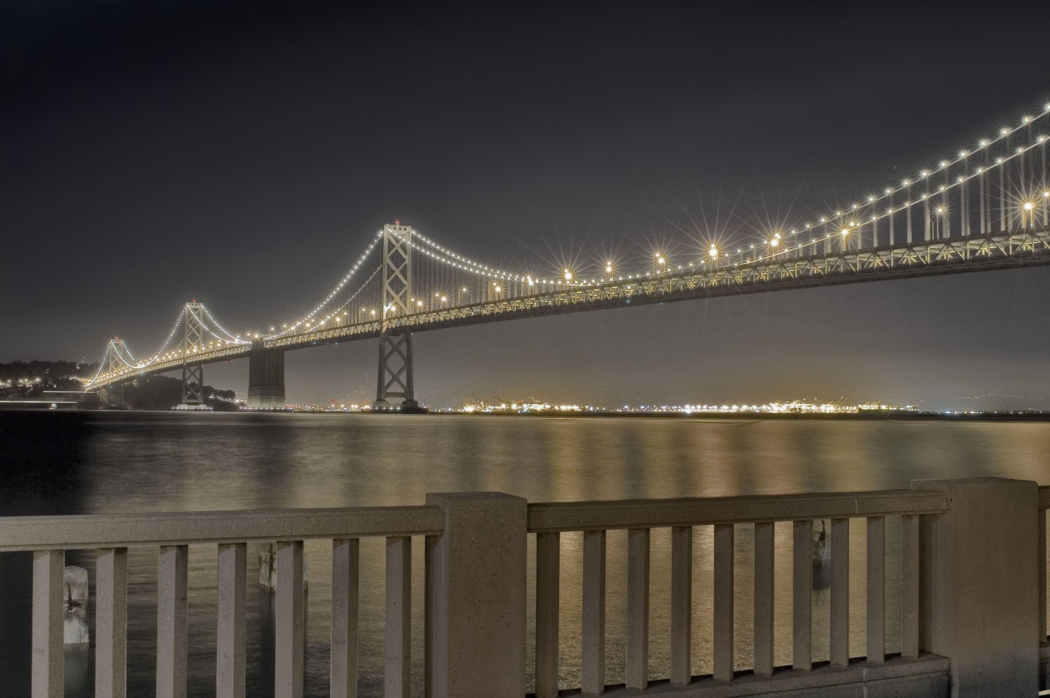General 1504x1000 bridge night Oakland Bay Bridge city lights suspension bridge USA lights landmark low light