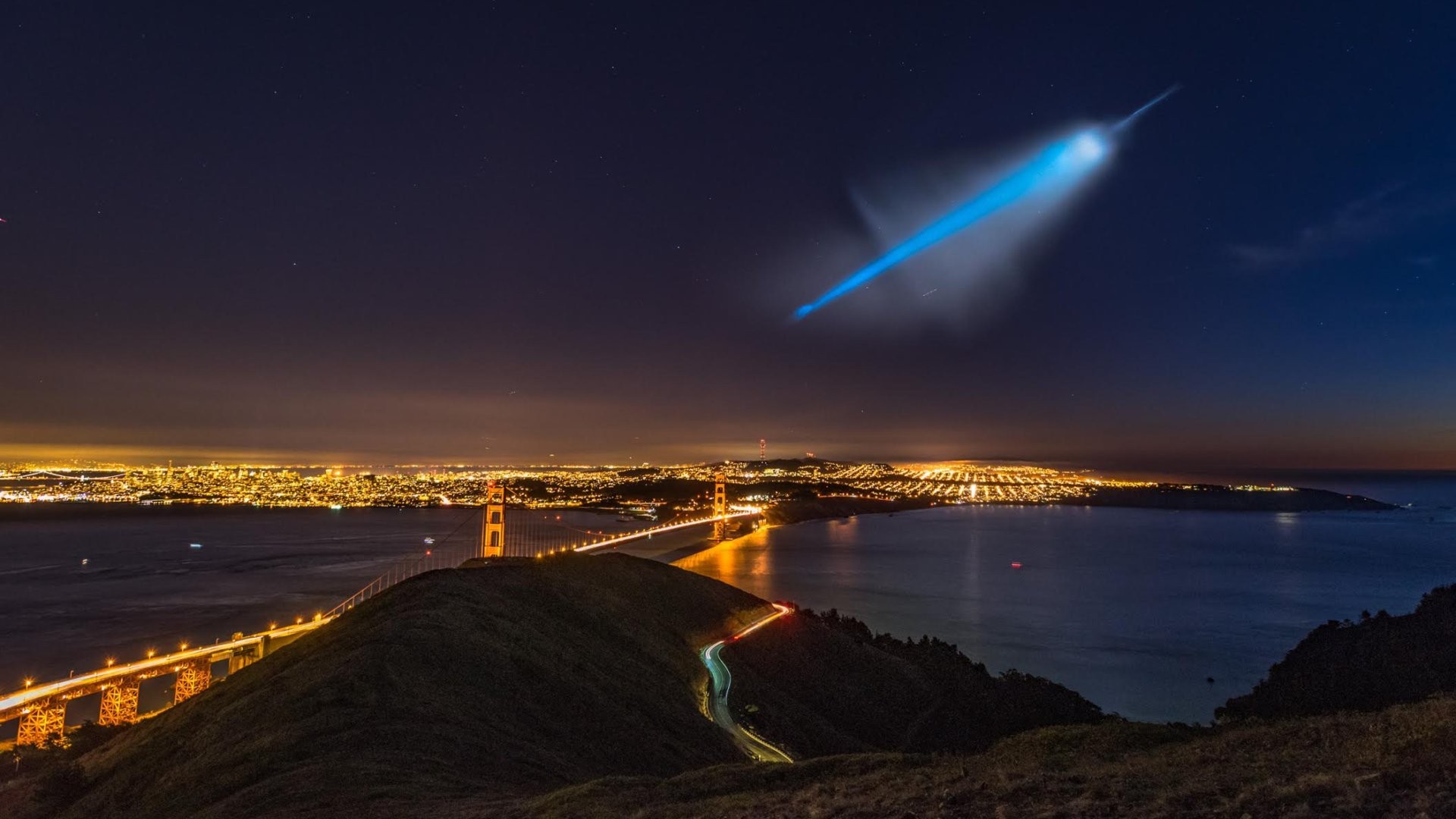 General 1920x1080 NASA stars sky Golden Gate Bridge suspension bridge USA city lights