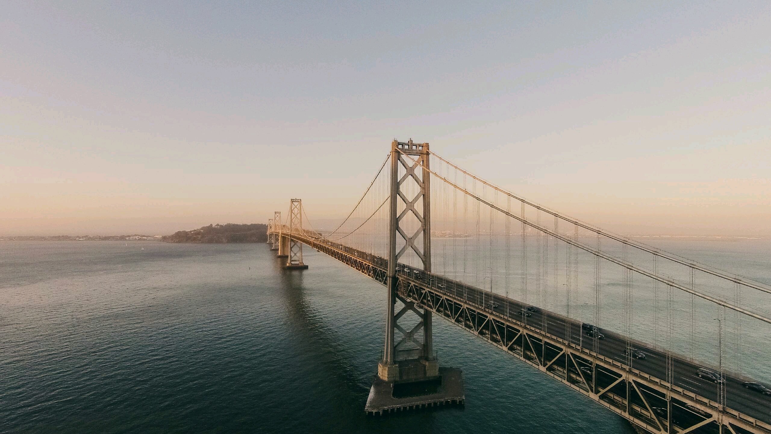 General 2560x1440 Oakland Bay Bridge landscape traffic island bridge USA California suspension bridge