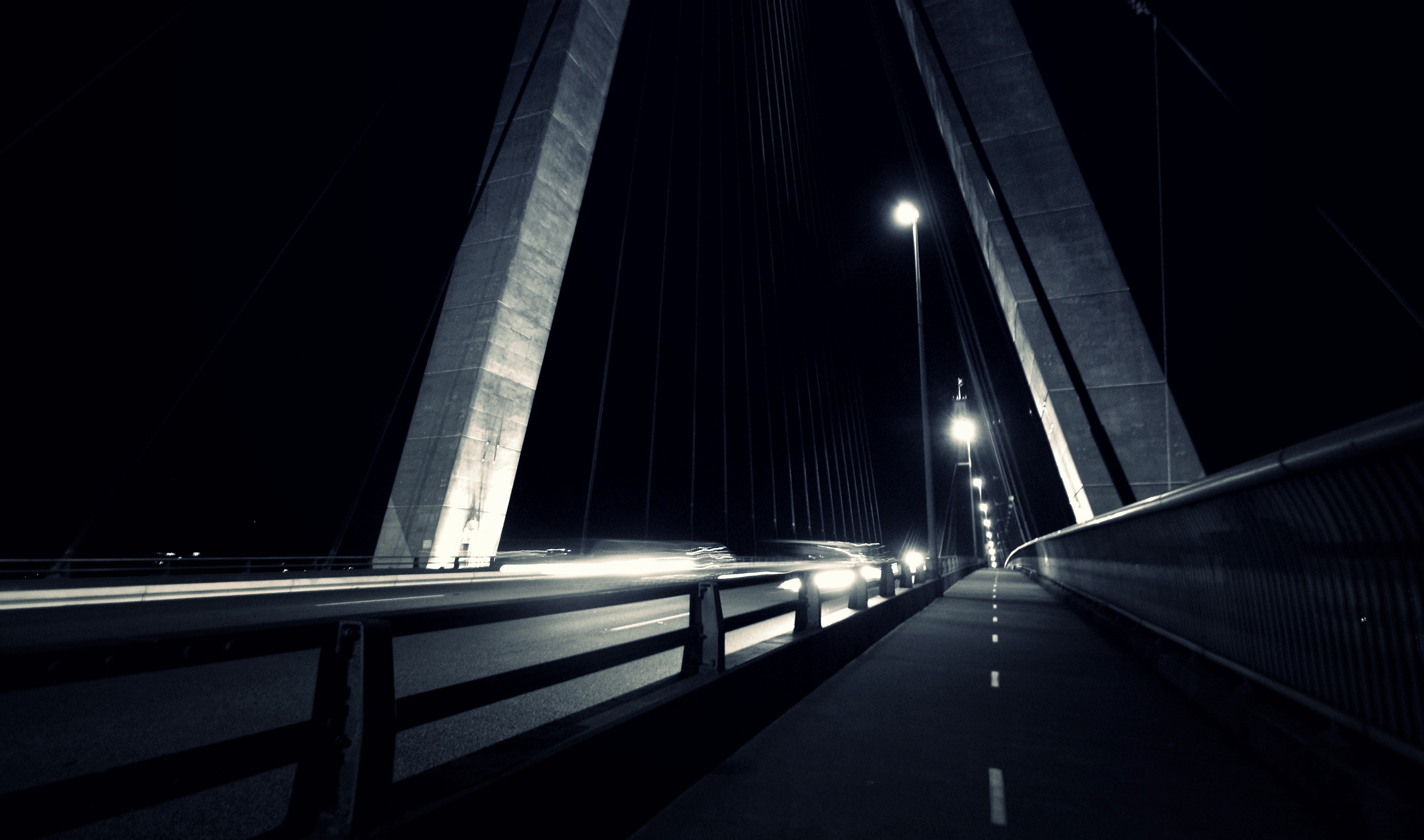 General 4353x2569 photography urban bridge architecture night lights monochrome