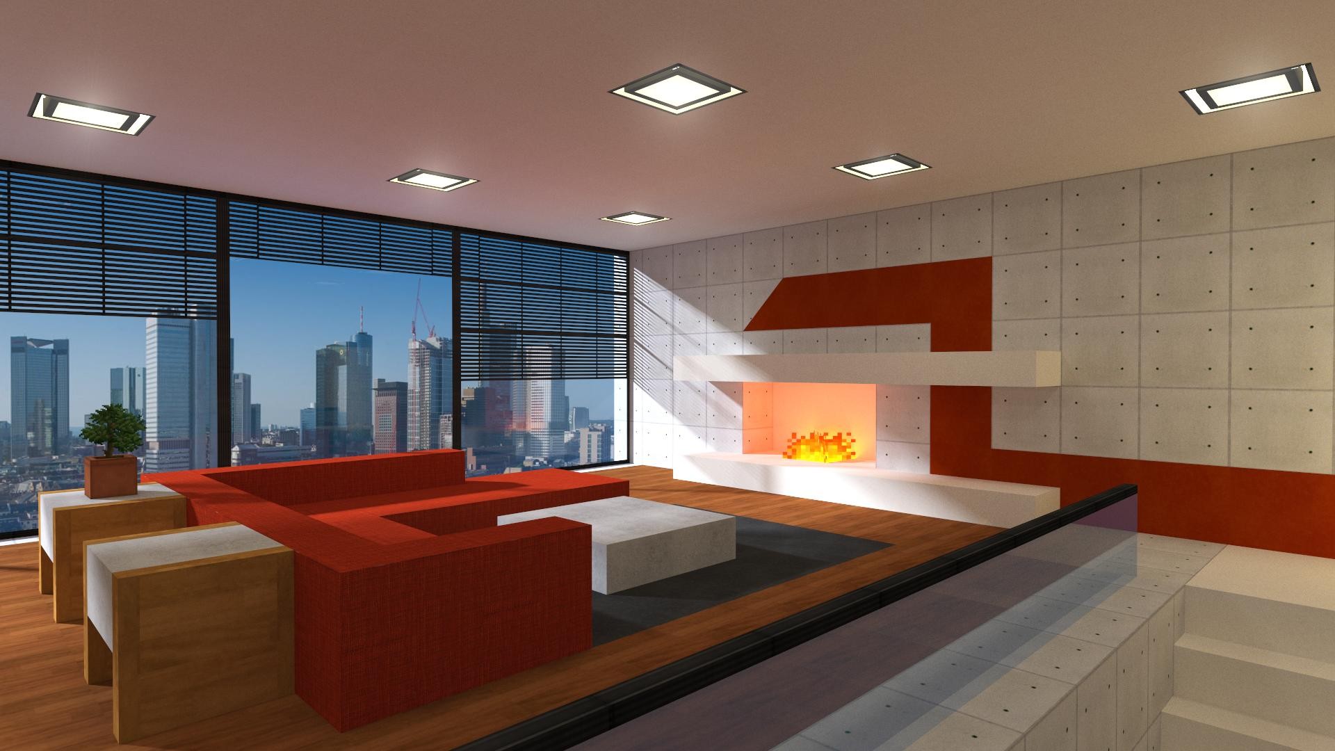 General 1920x1080 Minecraft CGI apartments fireplace window PC gaming video games screen shot