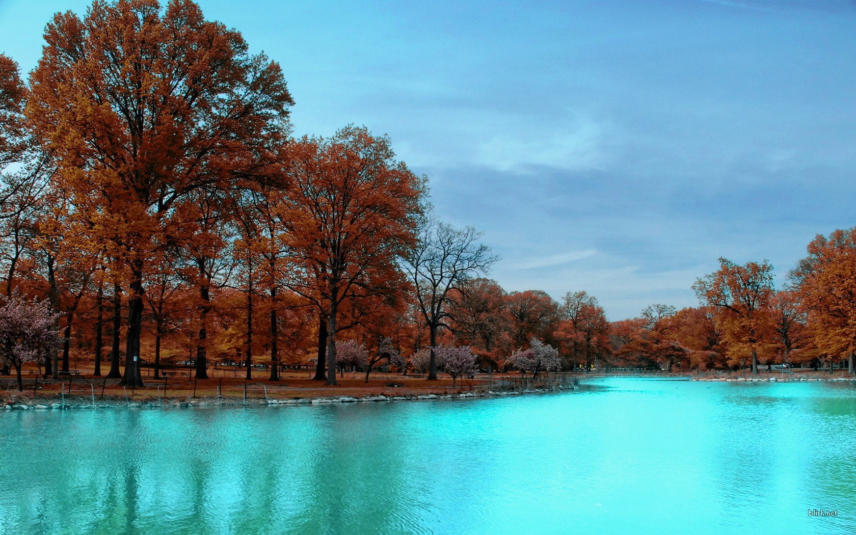 General 1680x1050 park fall trees red leaves nature landscape water cyan