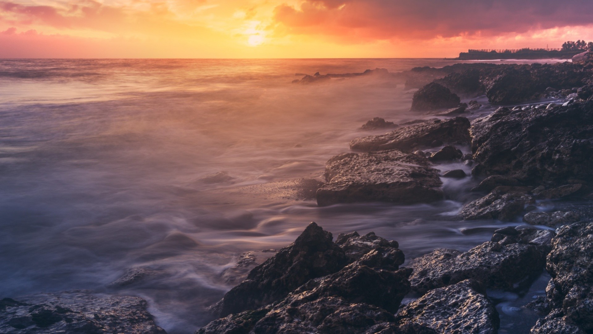 General 1920x1080 nature landscape sea waves sunset rocks coast sunlight