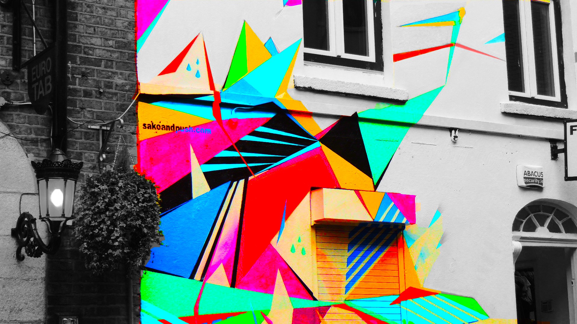 General 1920x1080 selective coloring colorful urban building wall graffiti