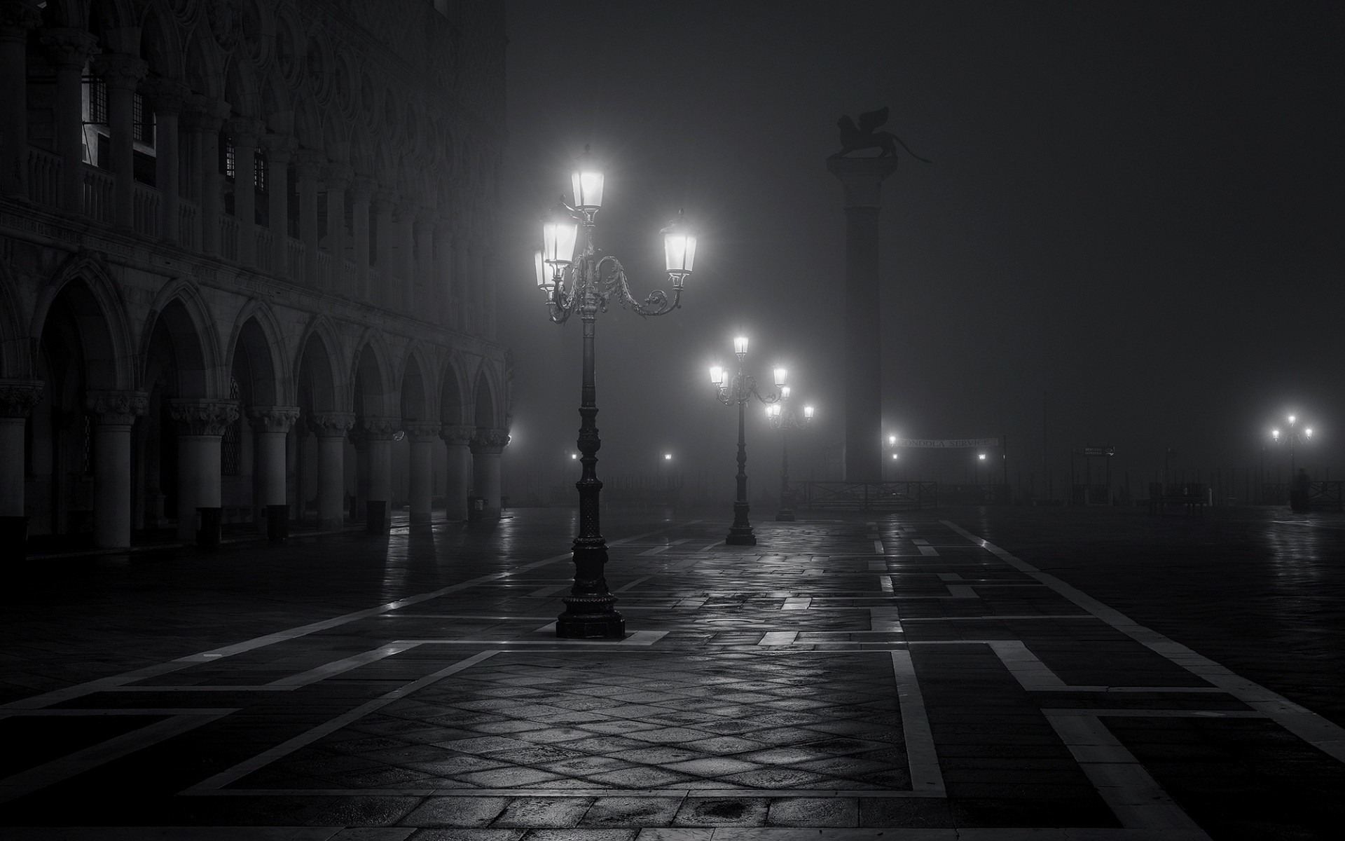 General 1920x1200 night Venice Italy Europe street light town square building architecture old building lights monochrome