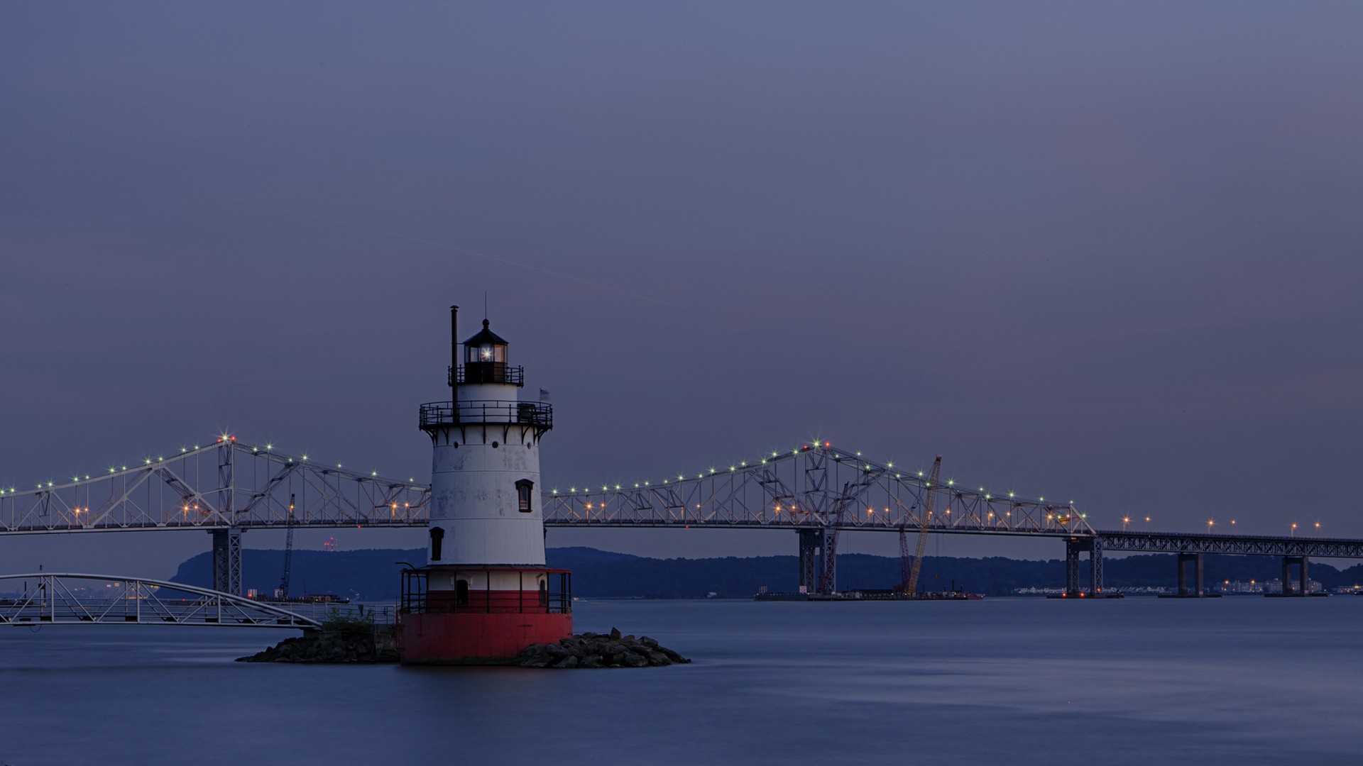 General 1920x1080 coast lighthouse bridge Hudson River landscape USA