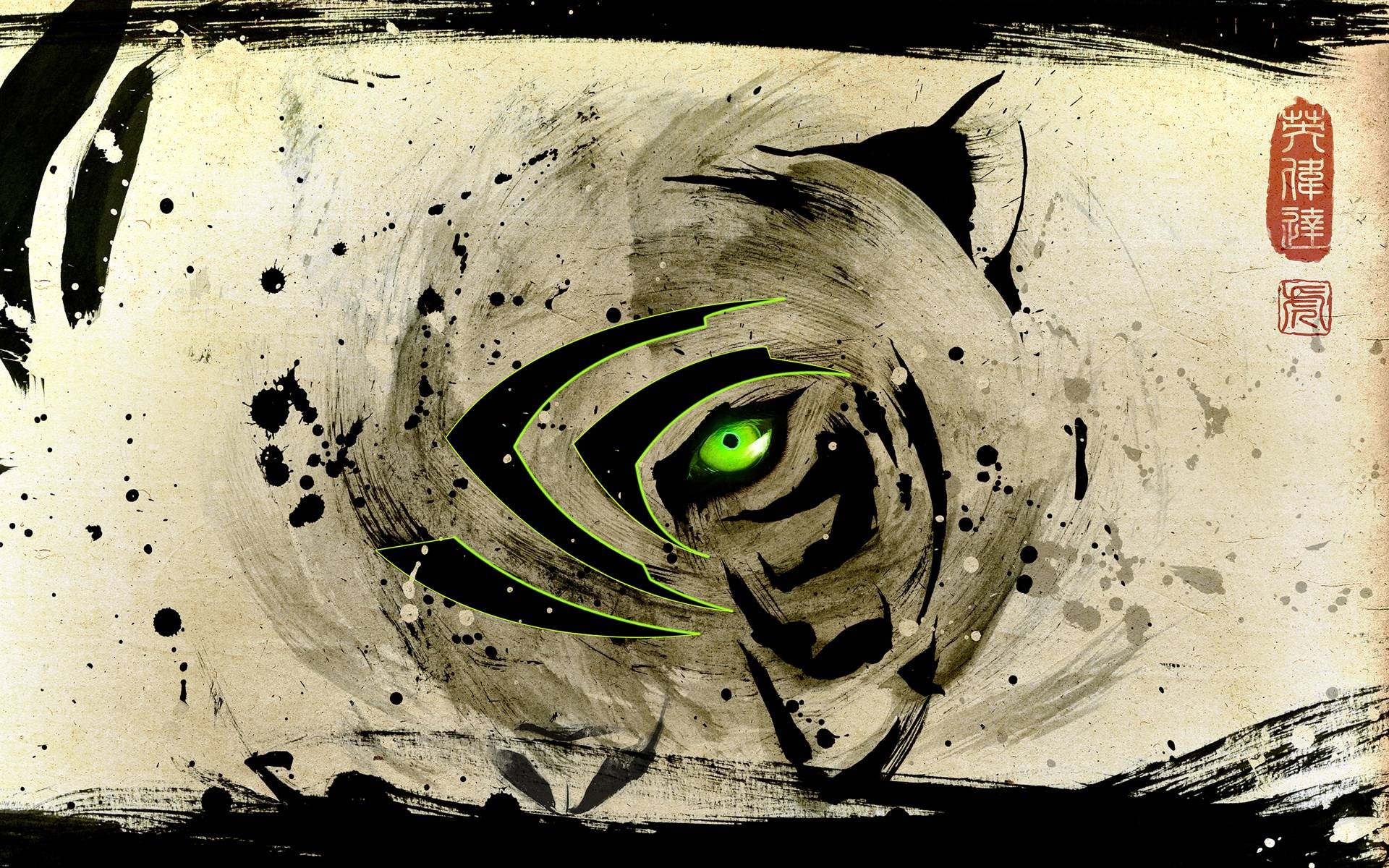 General 1920x1200 abstract tiger Nvidia video games green logo animals animal eyes green eyes