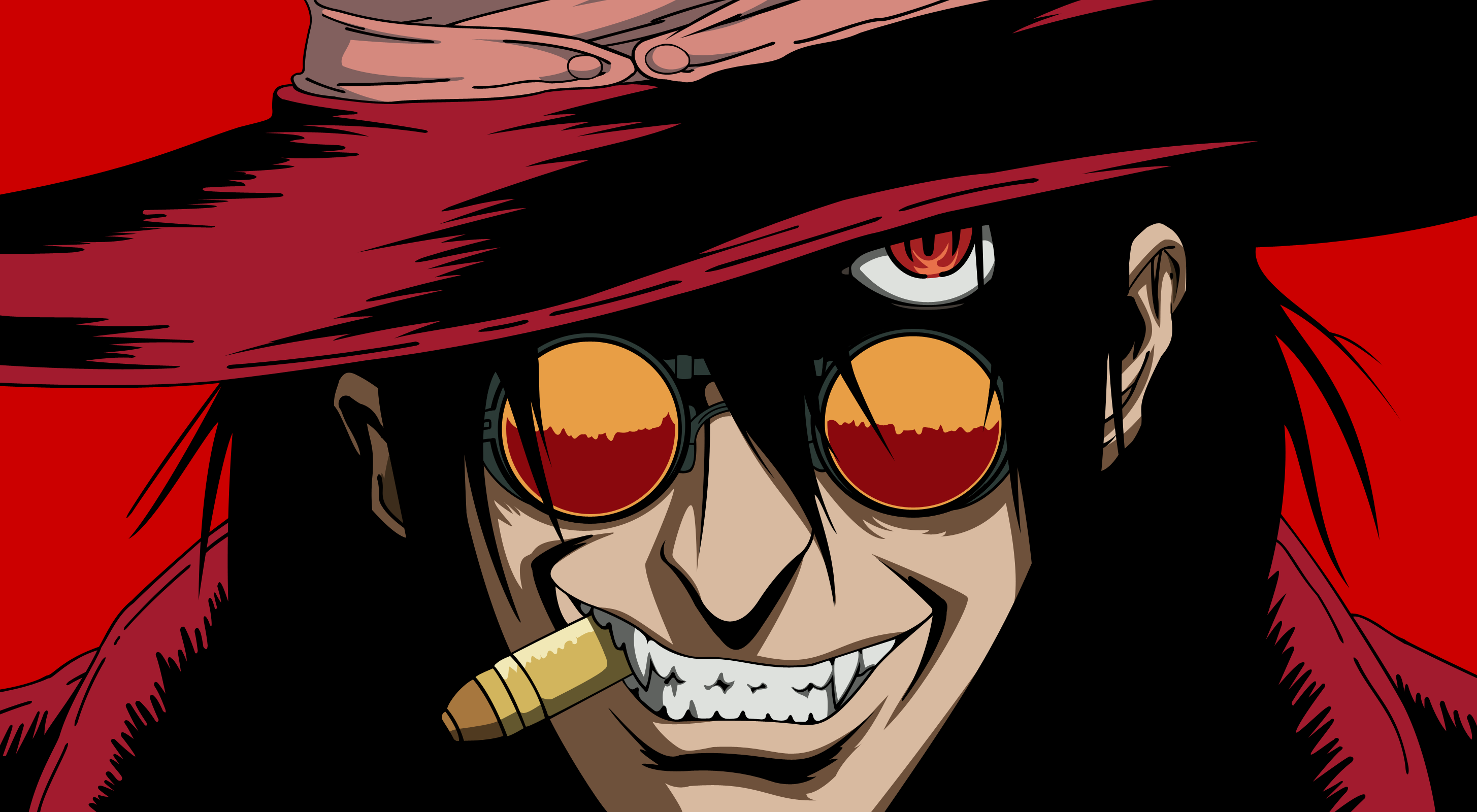 Anime 2909x1600 anime Hellsing Alucard vampires bullet hat face red eyes