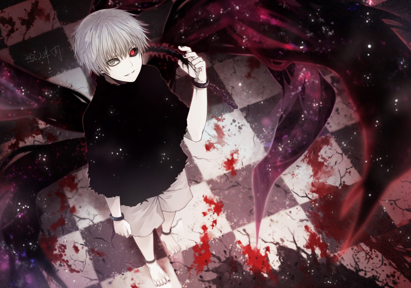 Anime 1425x1000 Tokyo Ghoul anime blood looking up anime boys