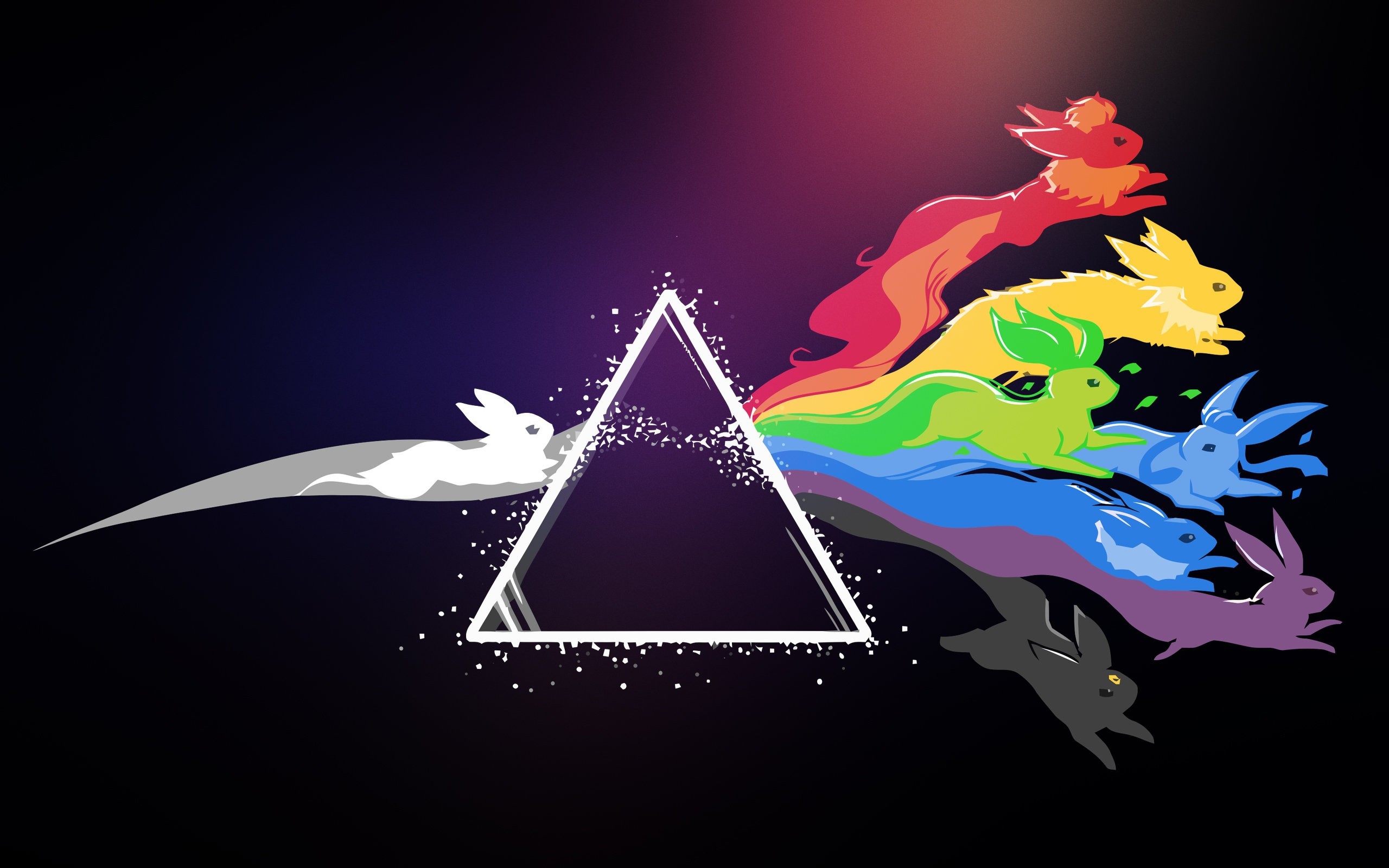 General 2560x1600 Eevee Pink Floyd Pokémon colorful anime triangle rainbows Flareon Jolteon Leafeon Glaceon Vaporeon Espeon Umbreon rabbits artwork
