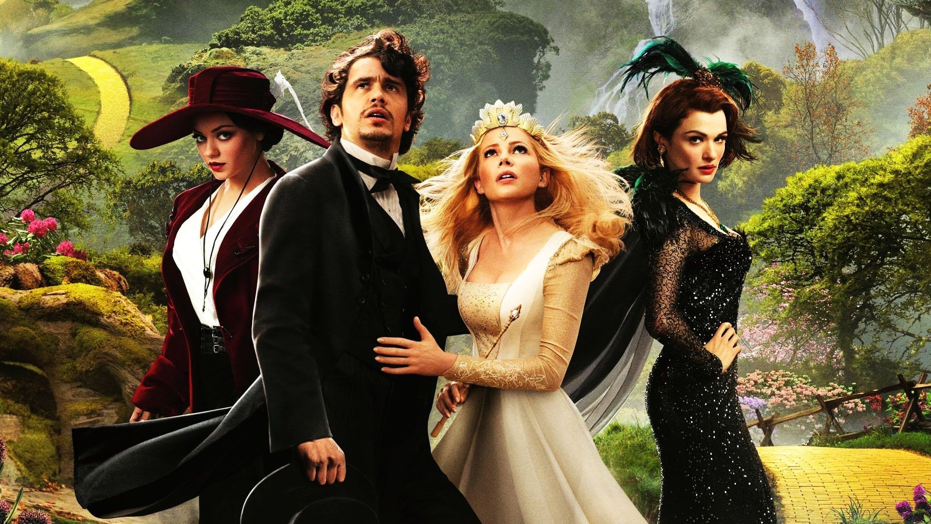 General 1920x1080 Oz the Great and Powerful Mila Kunis James Franco Michelle Williams Rachel Weisz movies women men dress hat women with hats looking up blonde