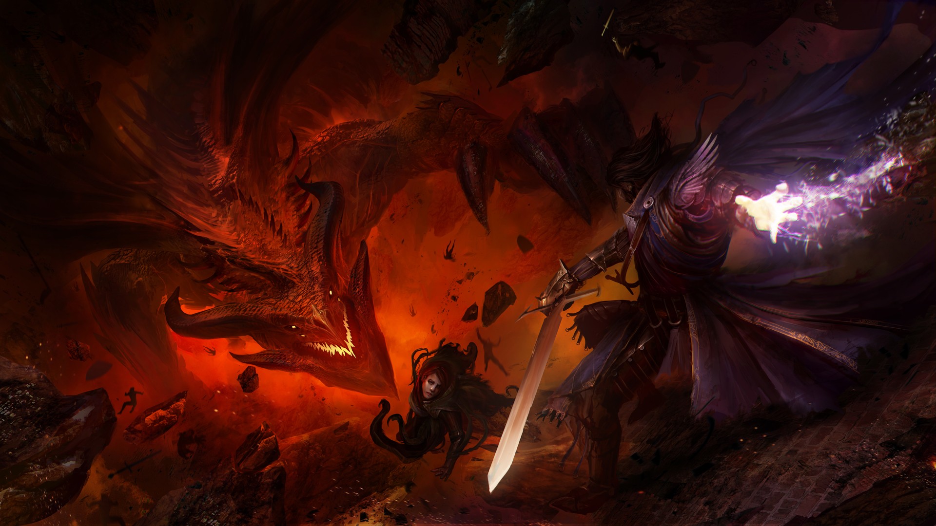General 1920x1080 dragon warrior knight Guild Wars magic sword cape PC gaming video game art fantasy art artwork creature