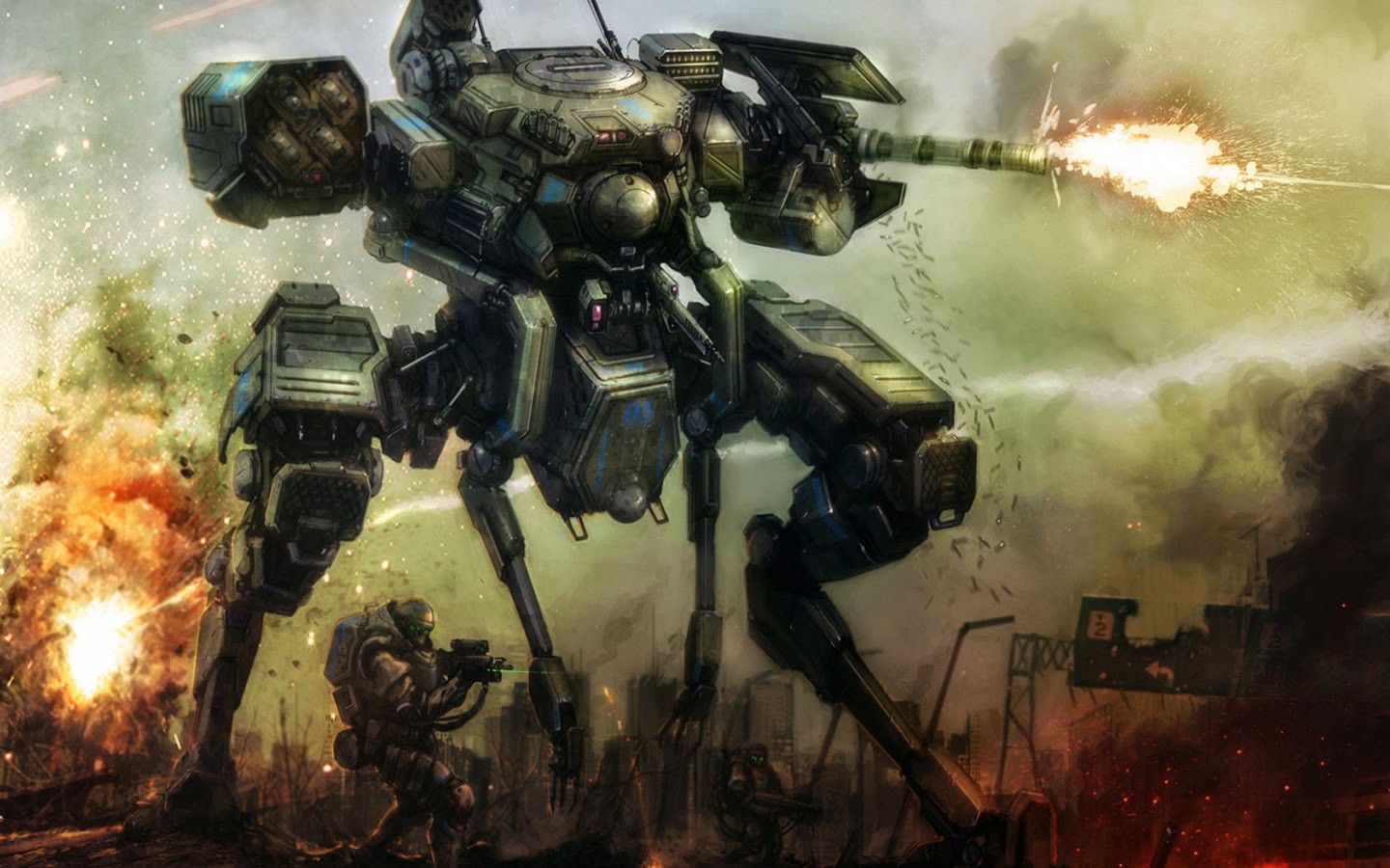 General 1440x900 futuristic science fiction robot dystopian artwork battle explosion