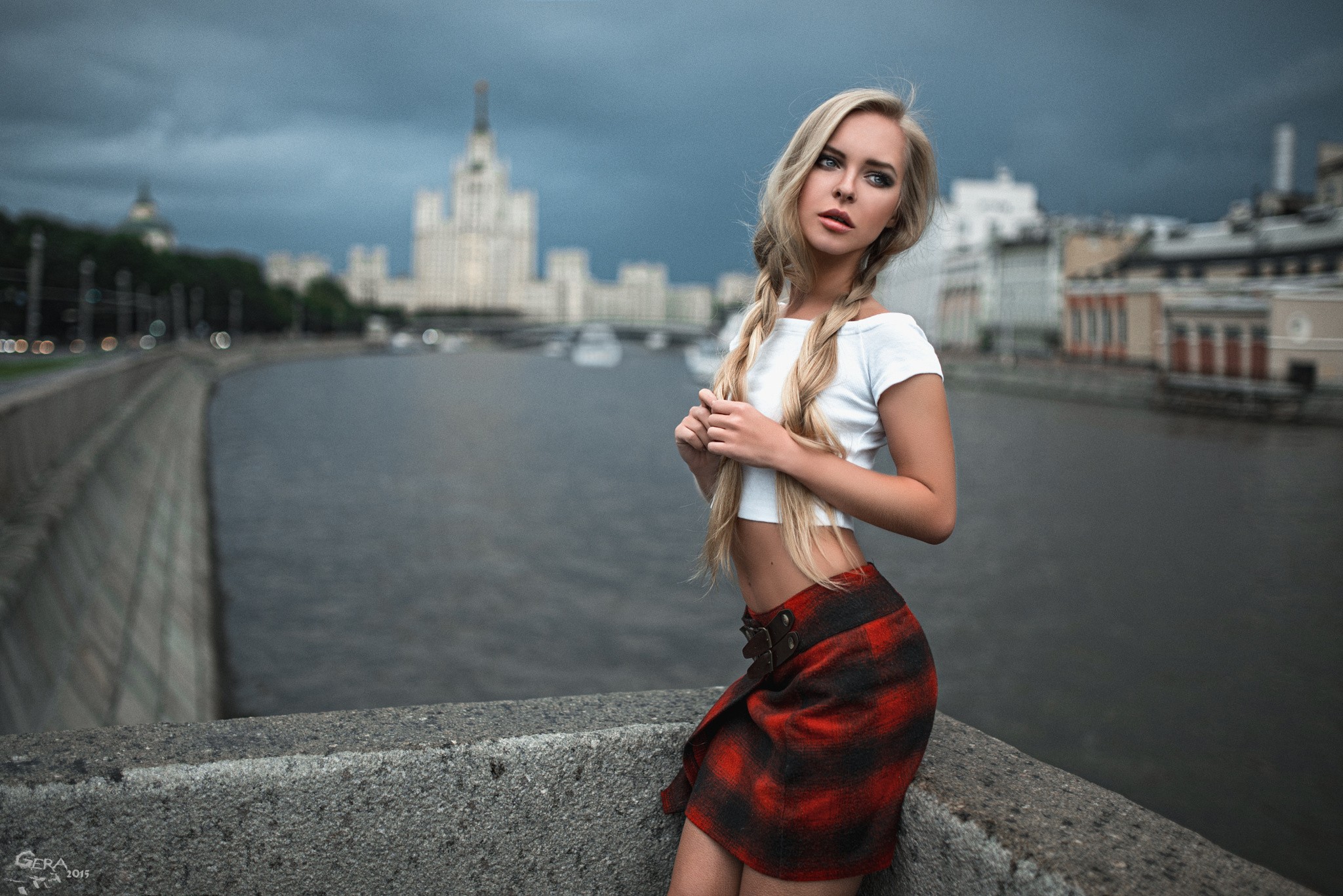 People 2048x1367 women model blonde skirt river city looking away Georgy Chernyadyev braids Victoria Pichkurova women outdoors belly bare midriff makeup looking into the distance twintails water outdoors leaning watermarked 2015 (Year)