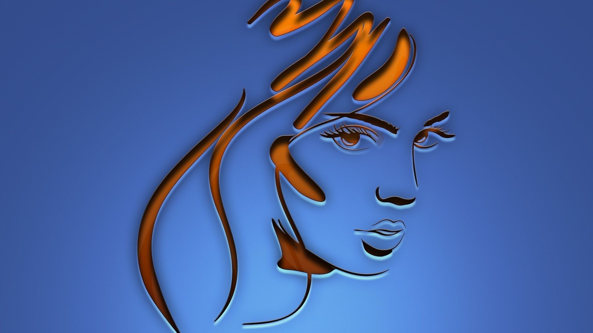 General 1920x1080 digital art blue background simple background minimalism women face long hair lines