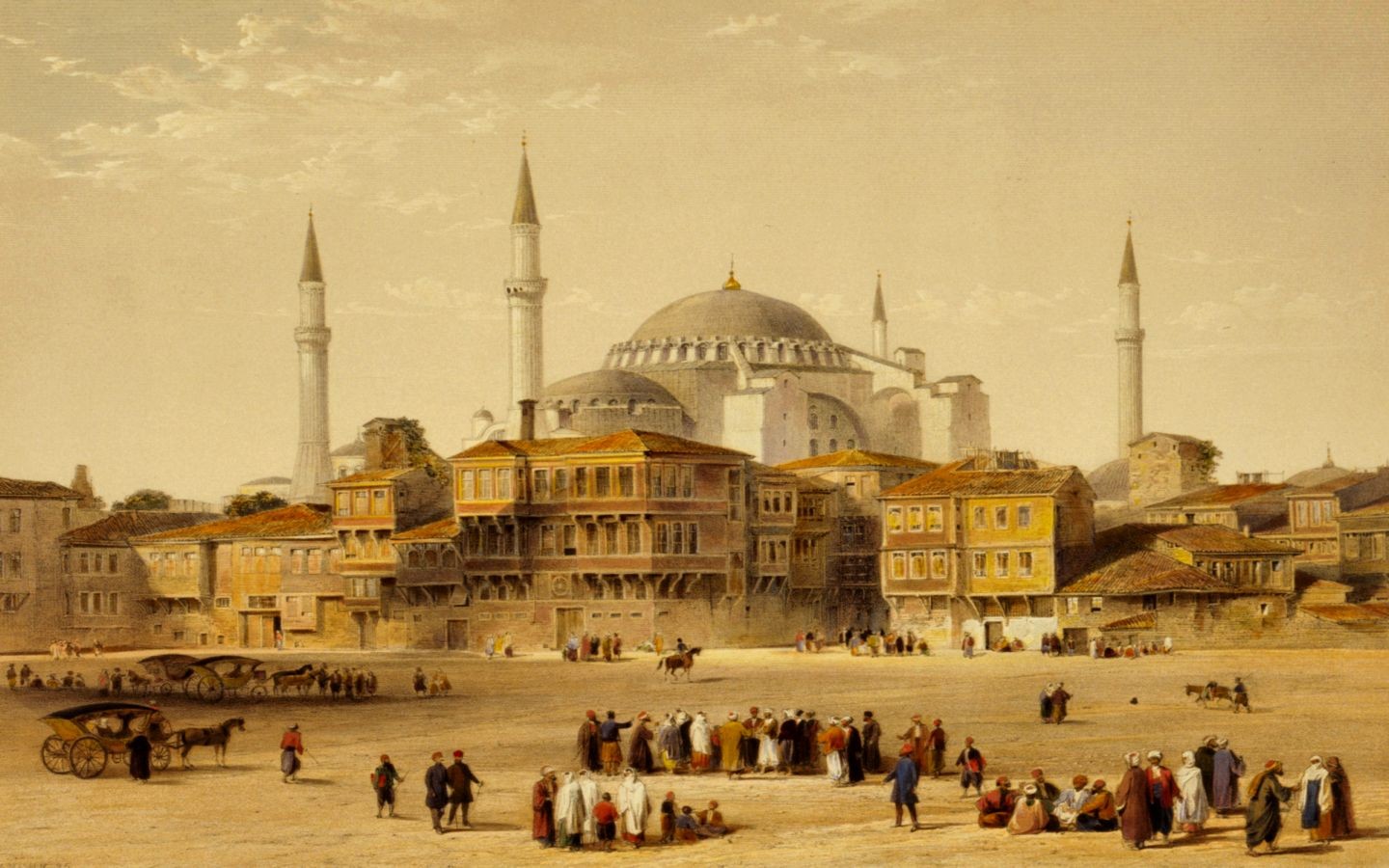 General 1440x900 Ottoman Empire Hagia Sophia artwork Istanbul building painting Turkey Sultan Ahmed Mosque Blue Mosque