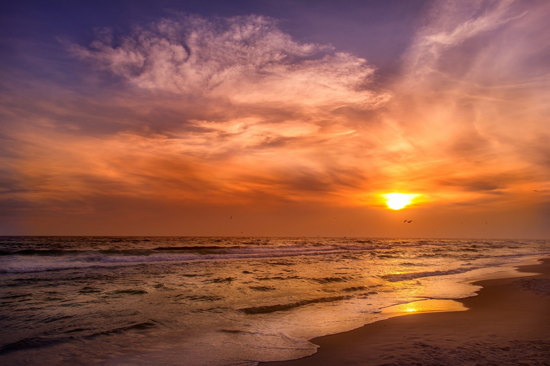 General 1920x1280 beach sunset sea waves nature sky clouds horizon low light orange sky sunset glow sunlight Sun water sand