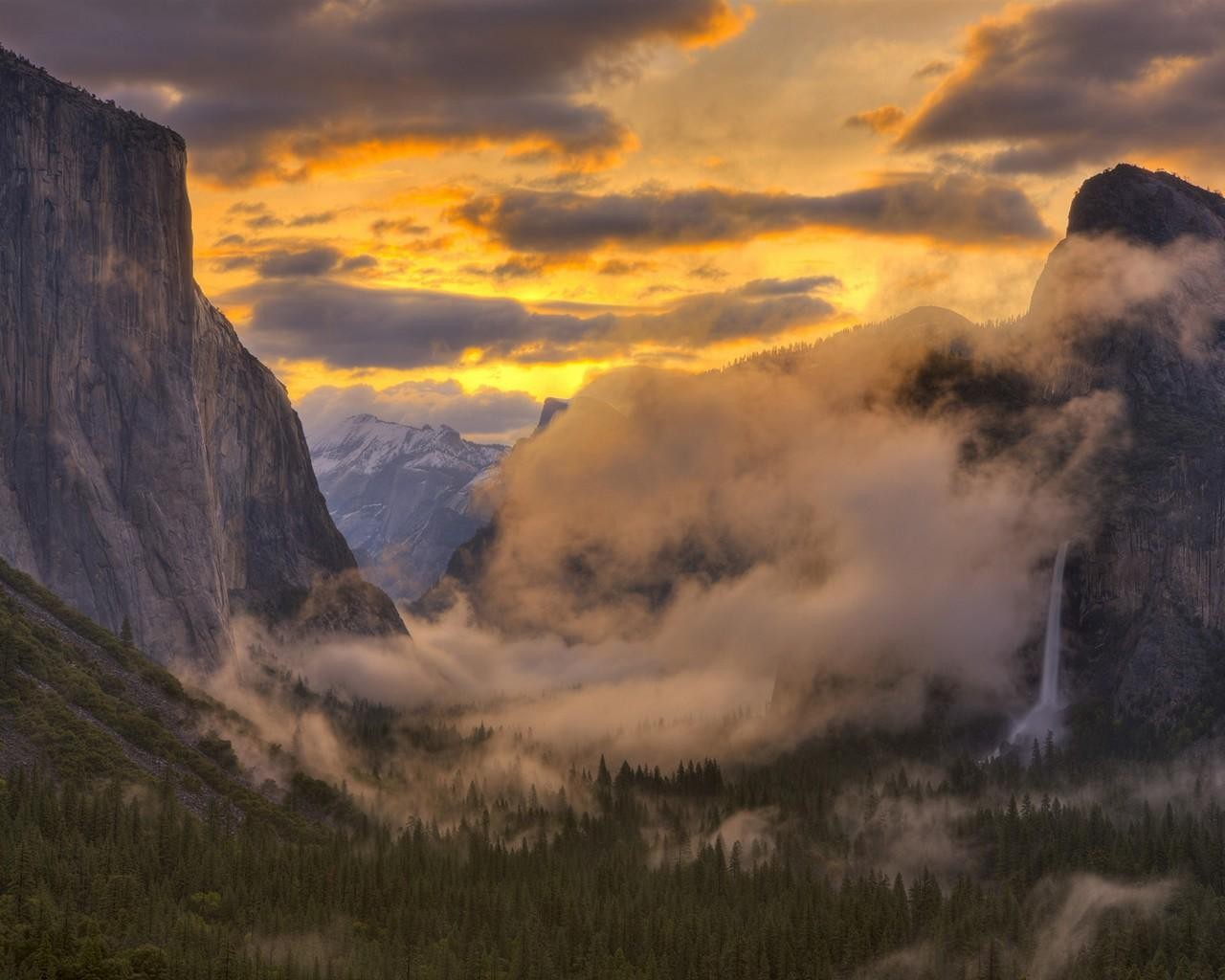 General 1280x1024 mountains waterfall clouds El Capitan California nature Yosemite National Park USA