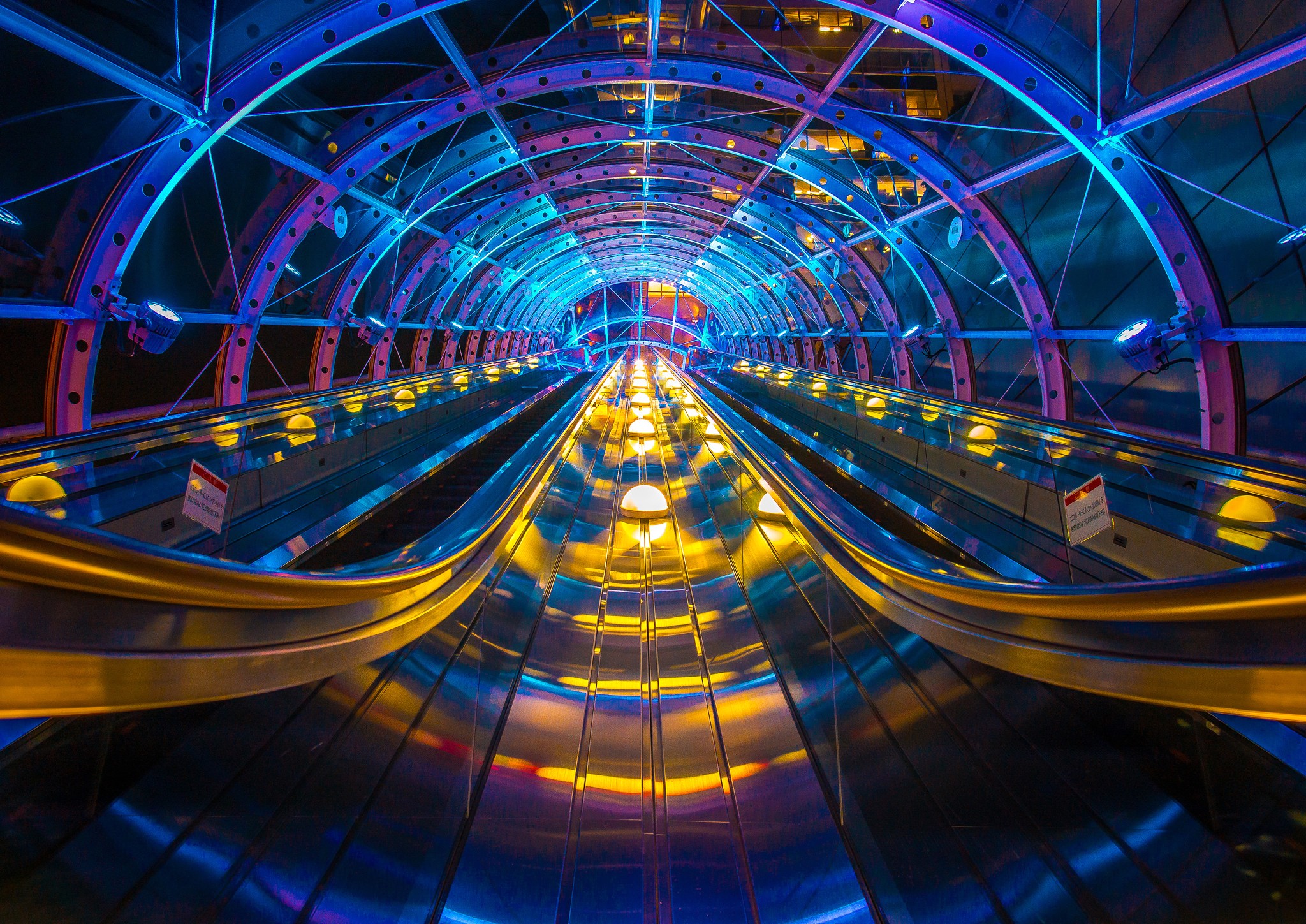 General 2048x1449 tunnel colorful architecture lights escalator
