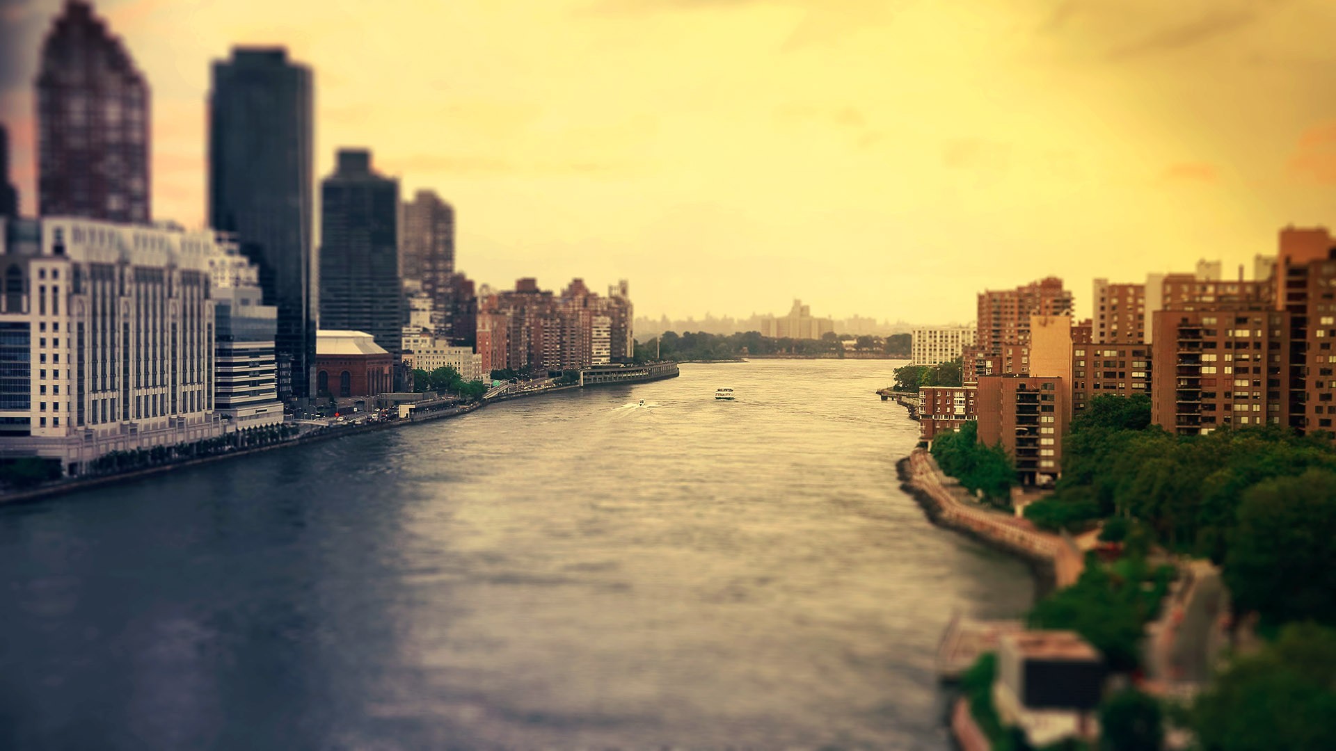 General 1920x1080 river tilt shift city New York City East River USA cityscape