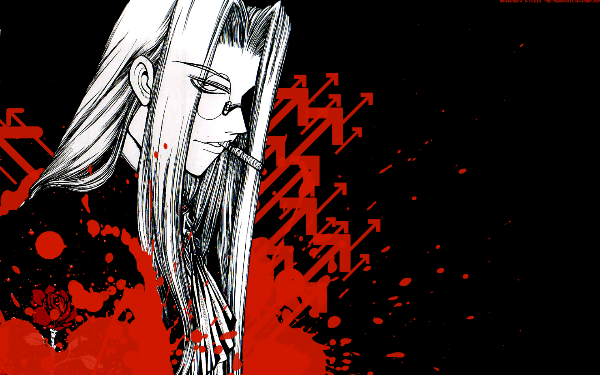 Anime 1920x1200 Hellsing Sir Integra Fairbrook Wingates Hellsing anime arrow (design) smoking simple background black background long hair blood blood spatter 2008 (Year)
