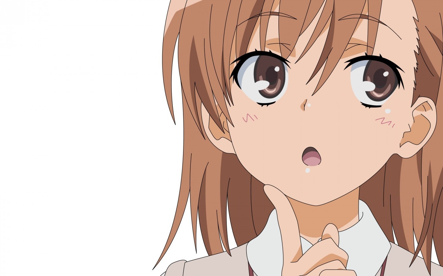 Anime 1440x900 Misaka Mikoto To aru Majutsu no Index To Aru Kagaku no Railgun anime girls anime brown eyes simple background white background
