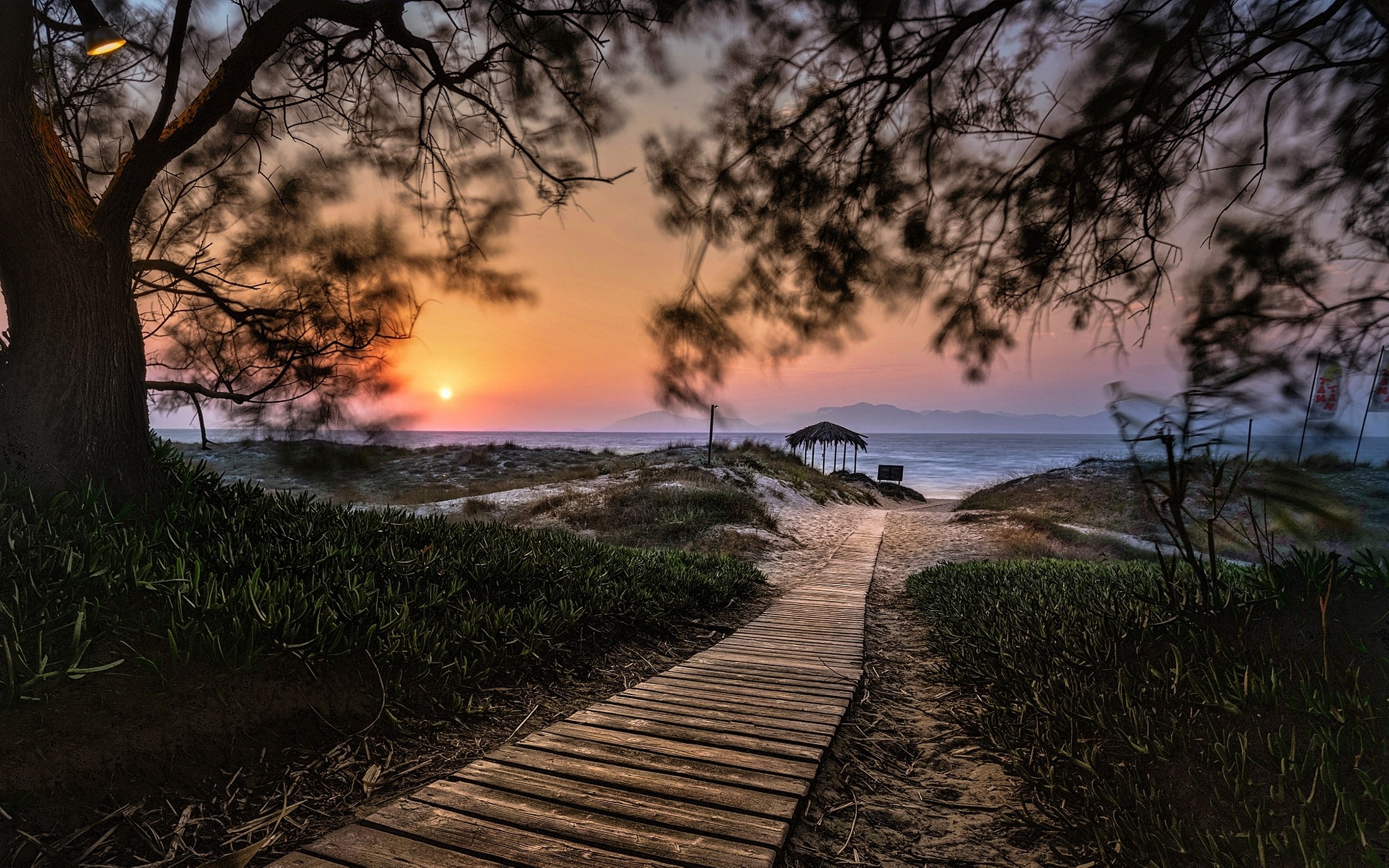 General 2200x1375 landscape nature island path walkway beach sunset trees shrubs sea Greece sand