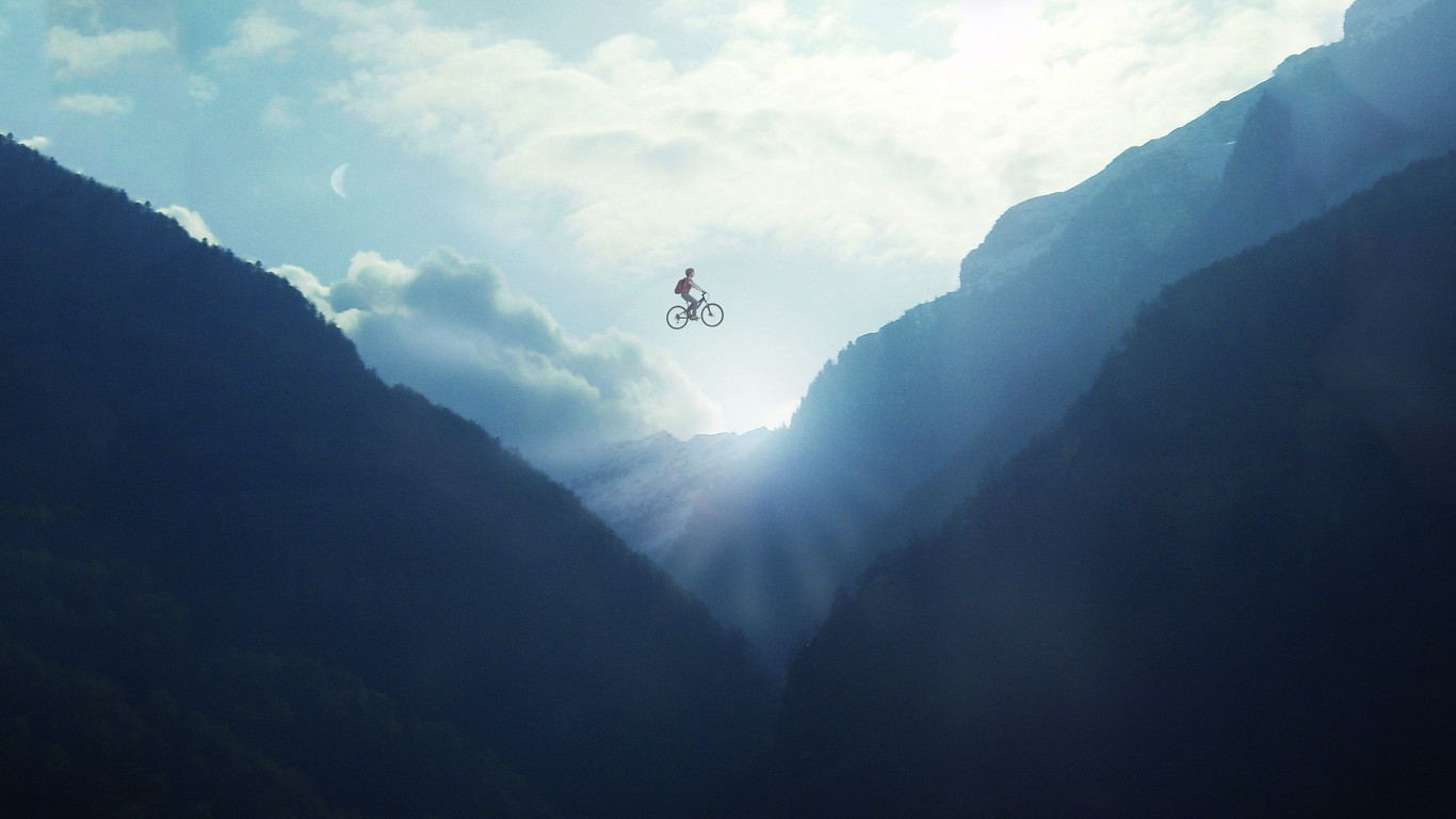 General 1366x768 photography landscape mountains digital art bicycle vehicle sky nature sunlight