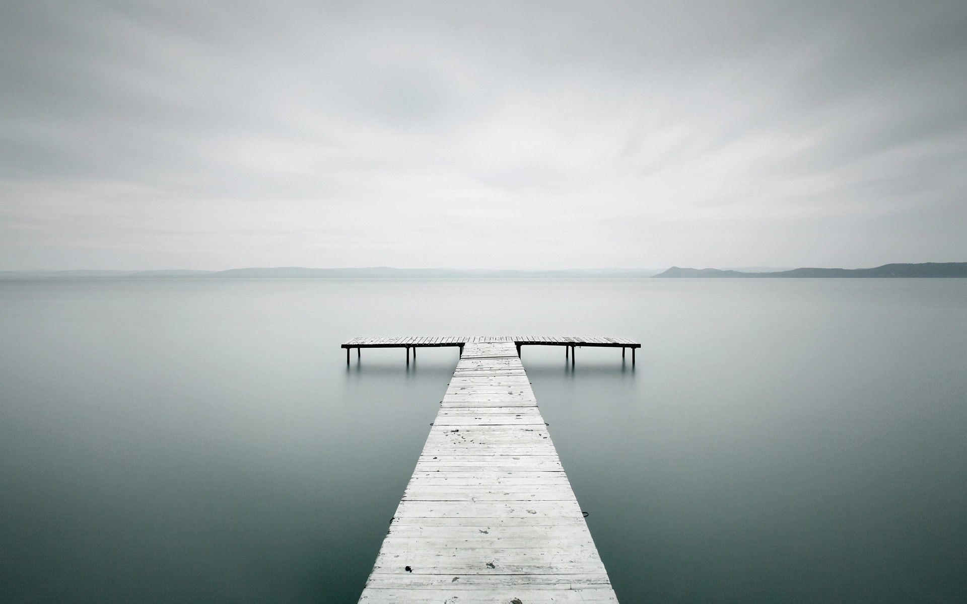 General 1920x1200 nature landscape water sea long exposure blurred horizon hills wood sticks pier clouds wooden surface bright photography lake