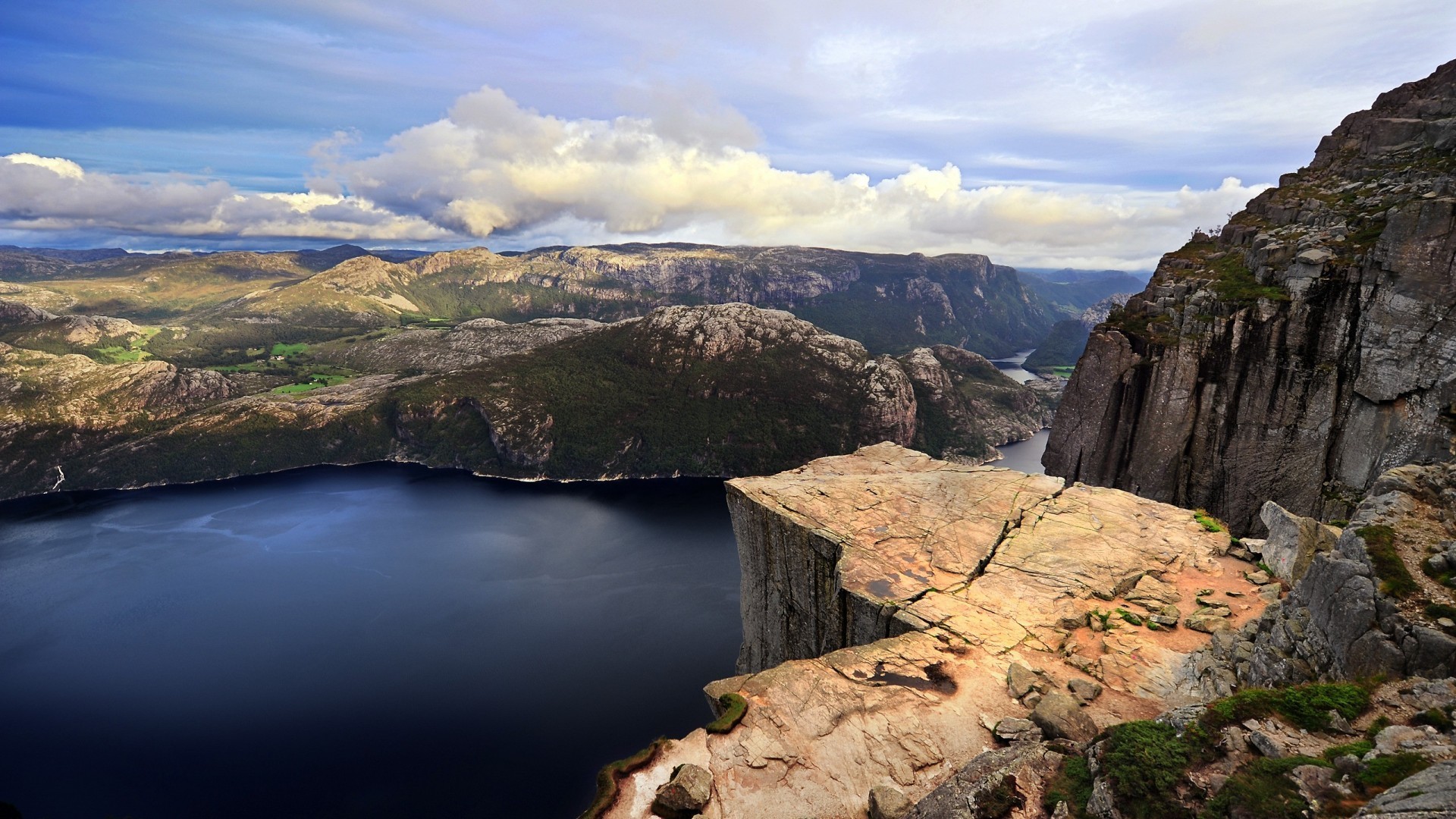 General 1920x1080 nature landscape water clouds rocks sky rock formation cliff Preikestolen Norway pulpit rock