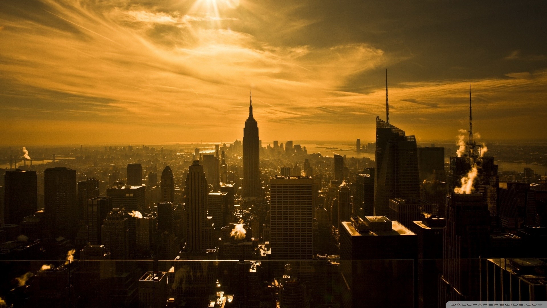 General 1920x1080 New York City colorized photos sepia city cityscape USA sunlight