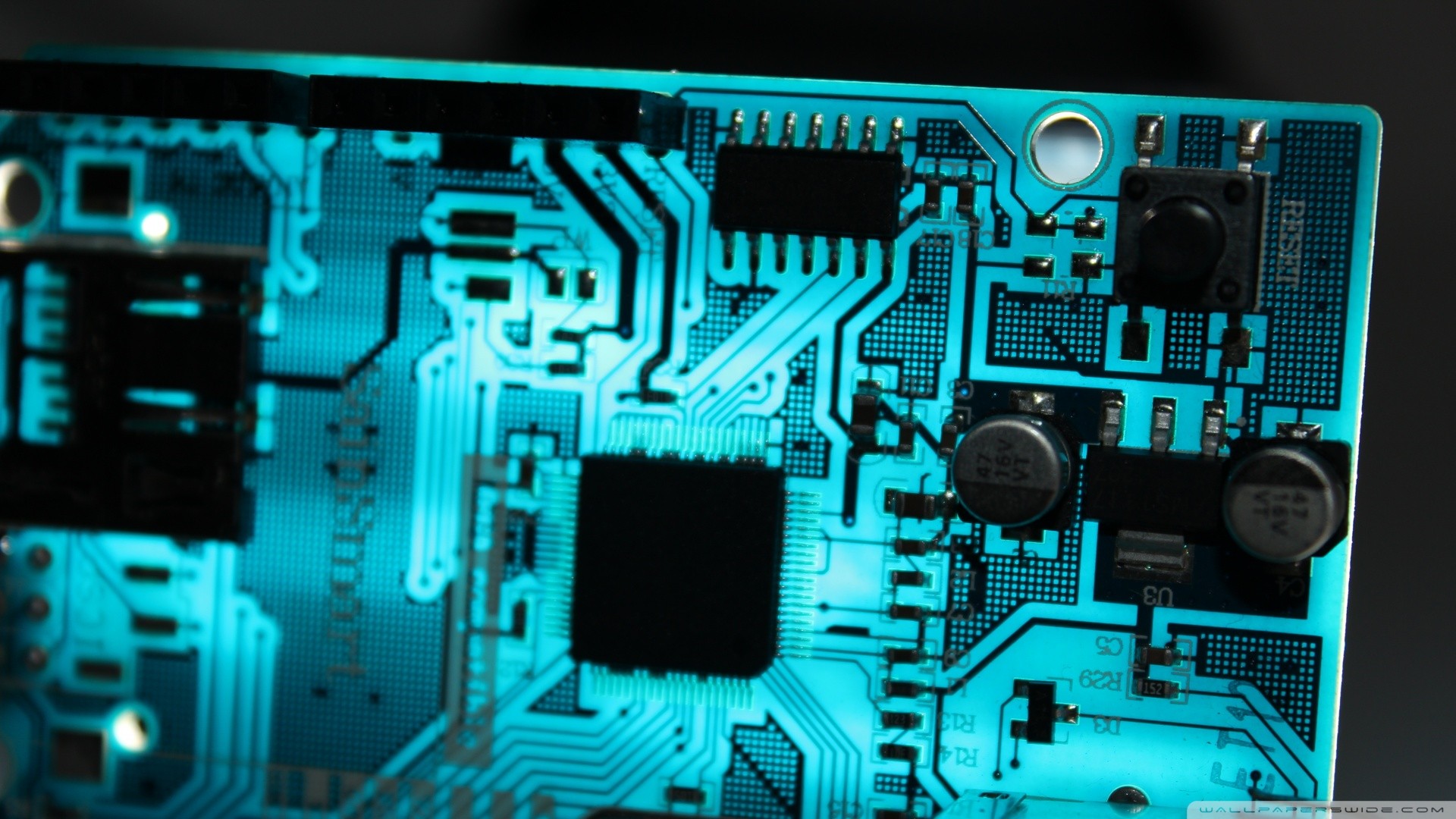 General 1920x1080 electronics technology cyan turquoise circuit boards macro hardware