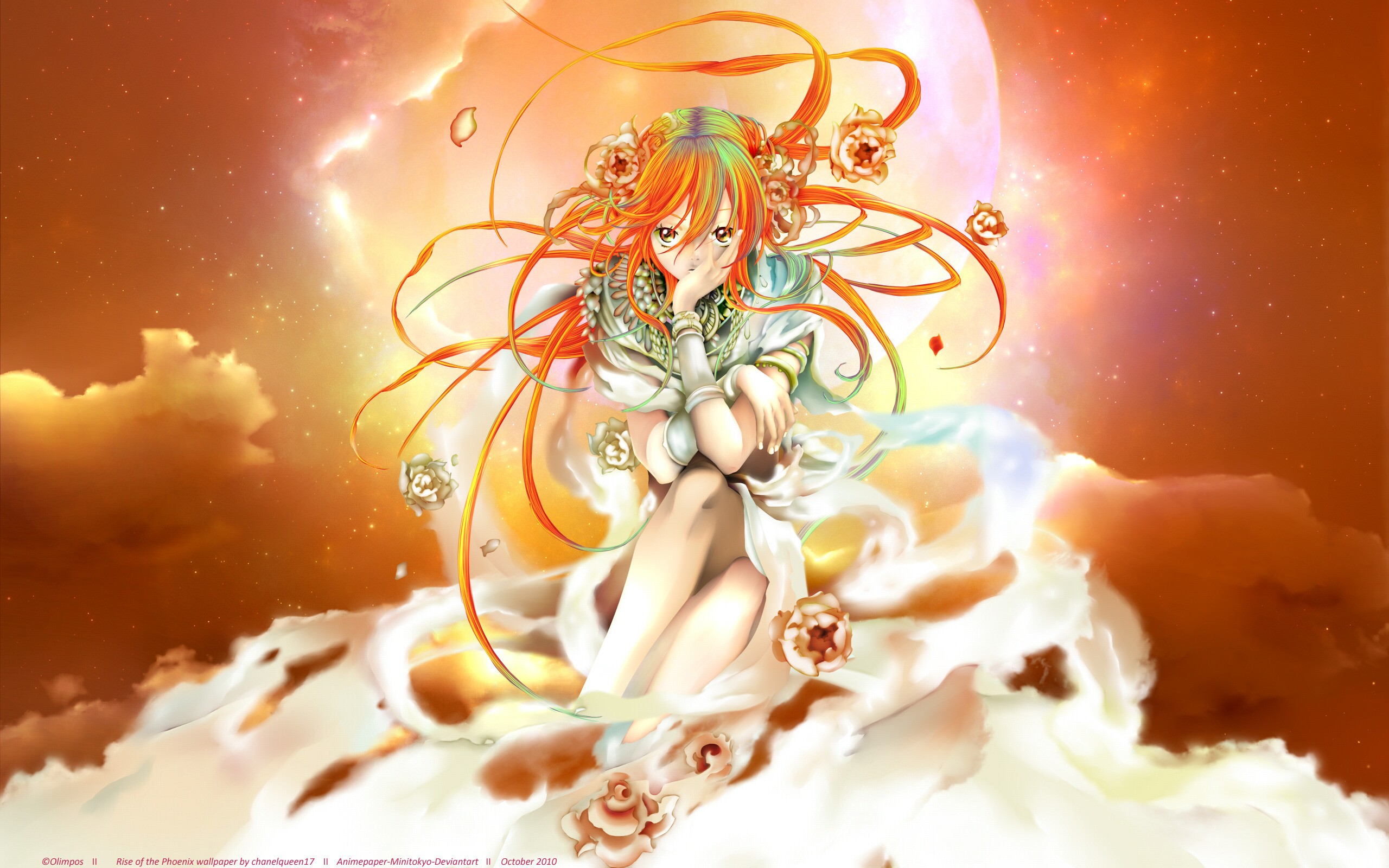 Anime 2560x1600 anime anime girls orange background long hair sky gods