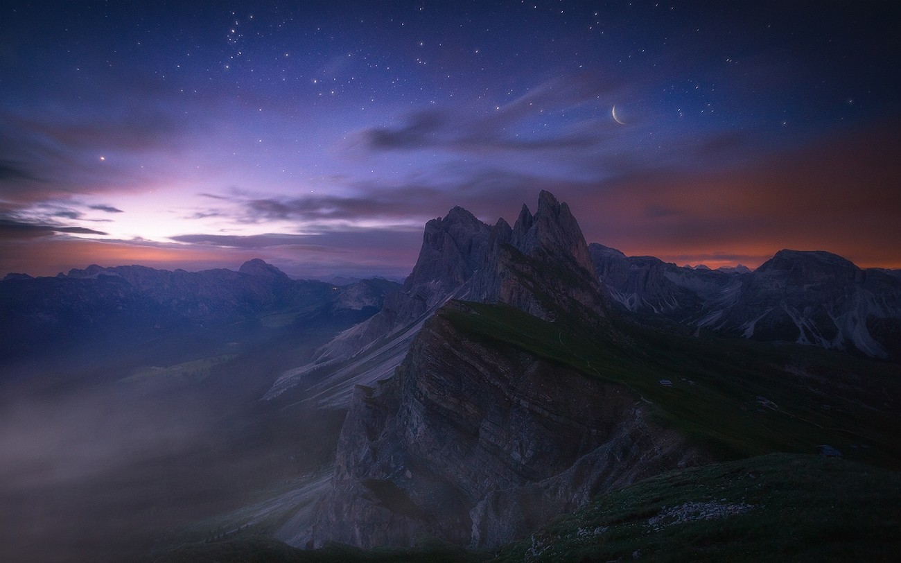 General 1300x812 nature landscape starry night long exposure mountains Dolomites Italy evening clouds summer valley