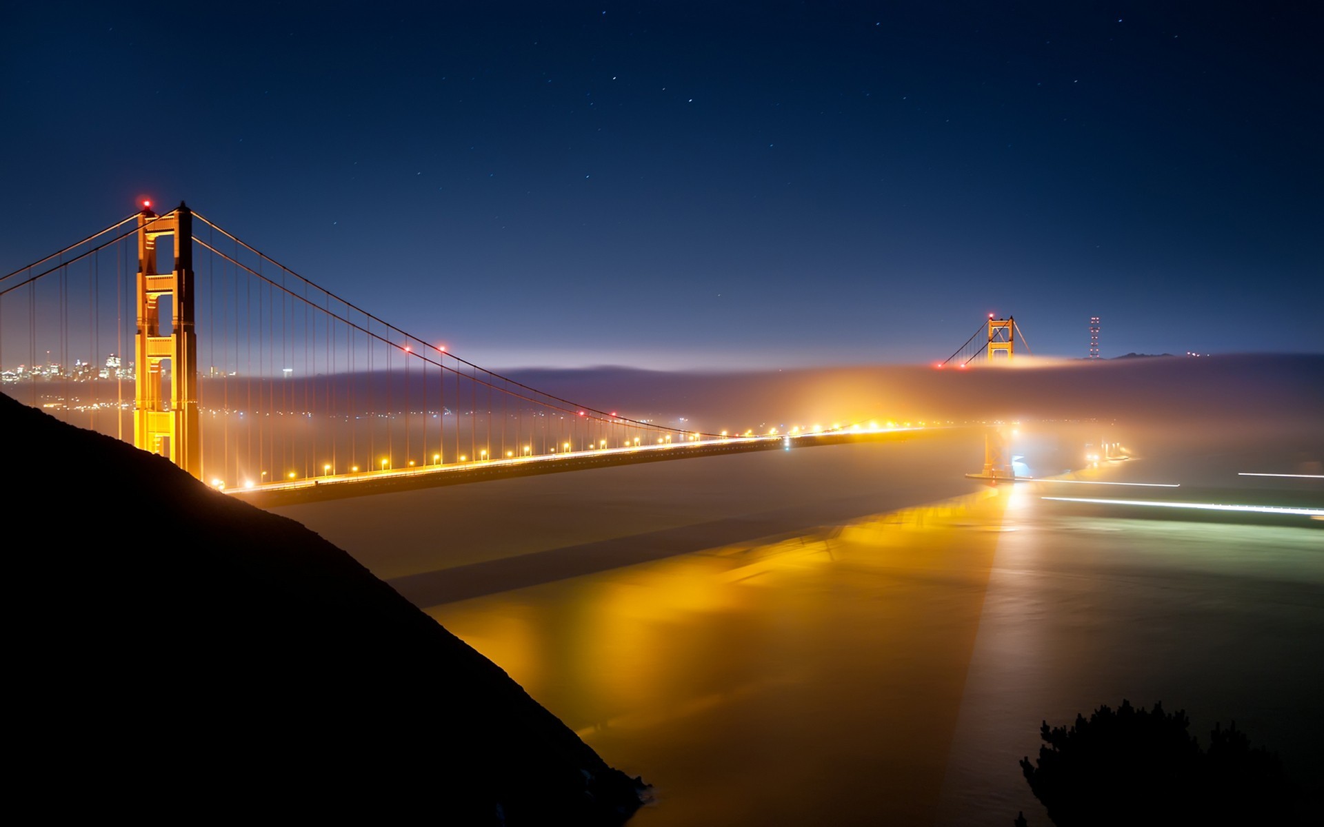 General 1920x1200 Golden Gate Bridge San Francisco lights mist suspension bridge bridge USA