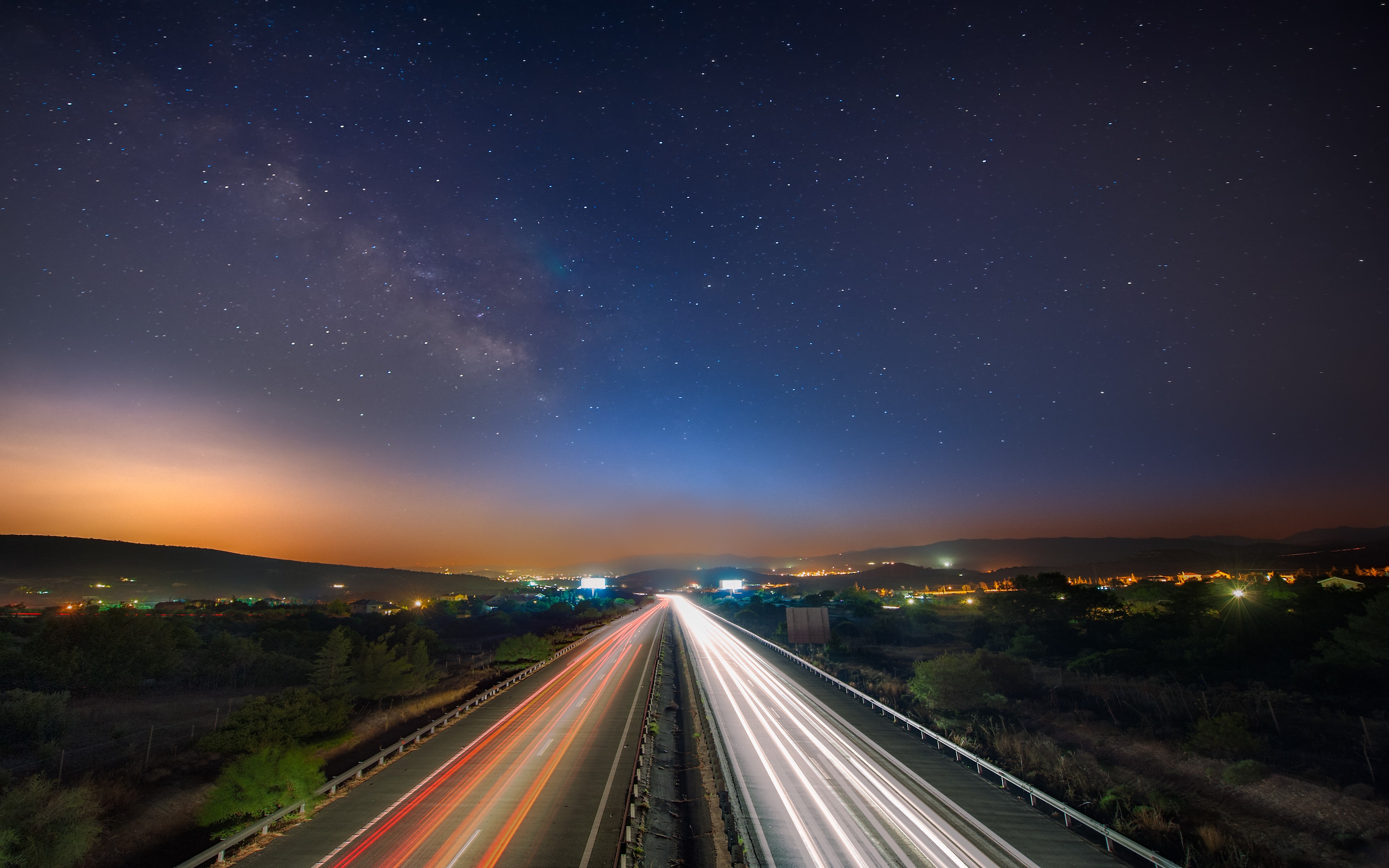 General 3840x2400 city light trails stars road Cyprus sky night outdoors lights long exposure landscape traffic