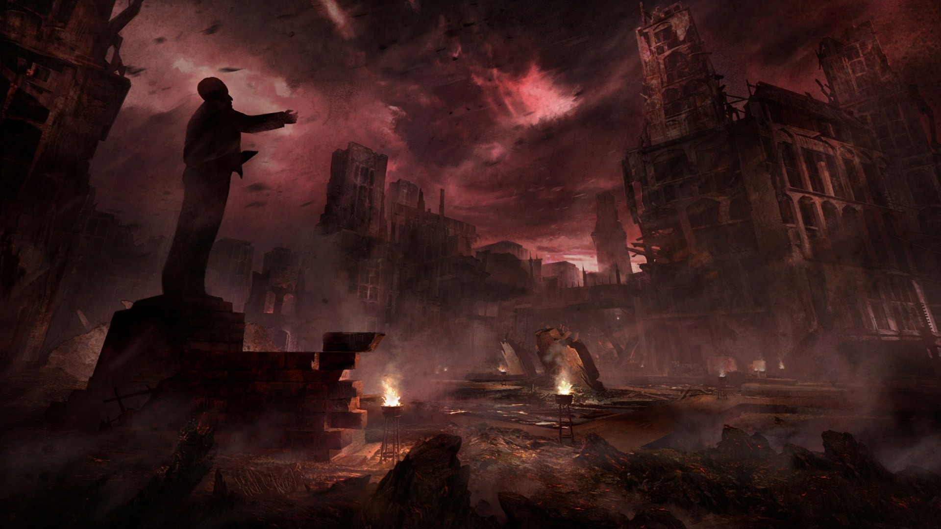 General 1920x1080 The Secret World video games concept art statue apocalyptic city PC gaming dark video game art ruins