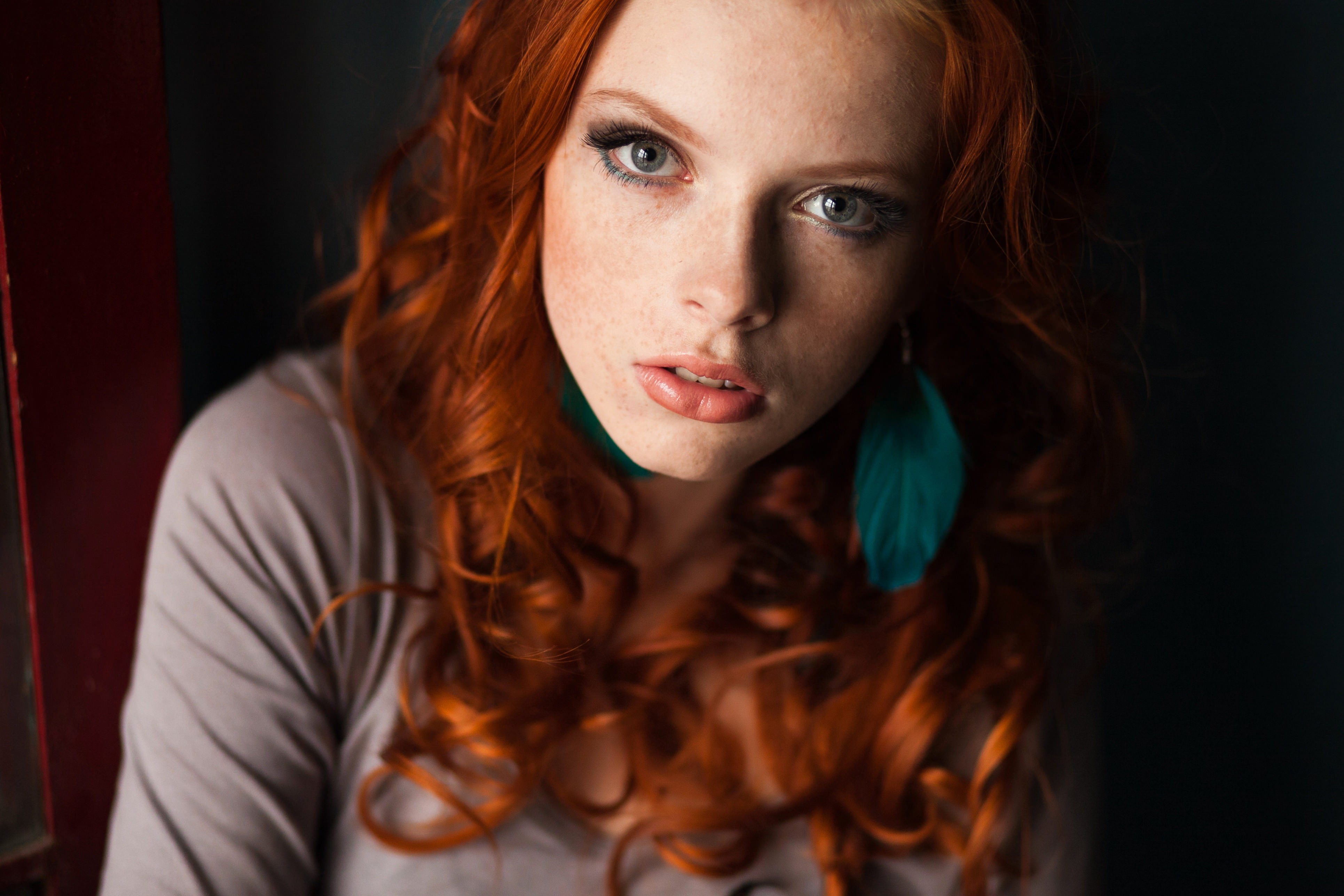 People 3861x2574 women redhead face portrait closeup model indoors women indoors looking at viewer long hair