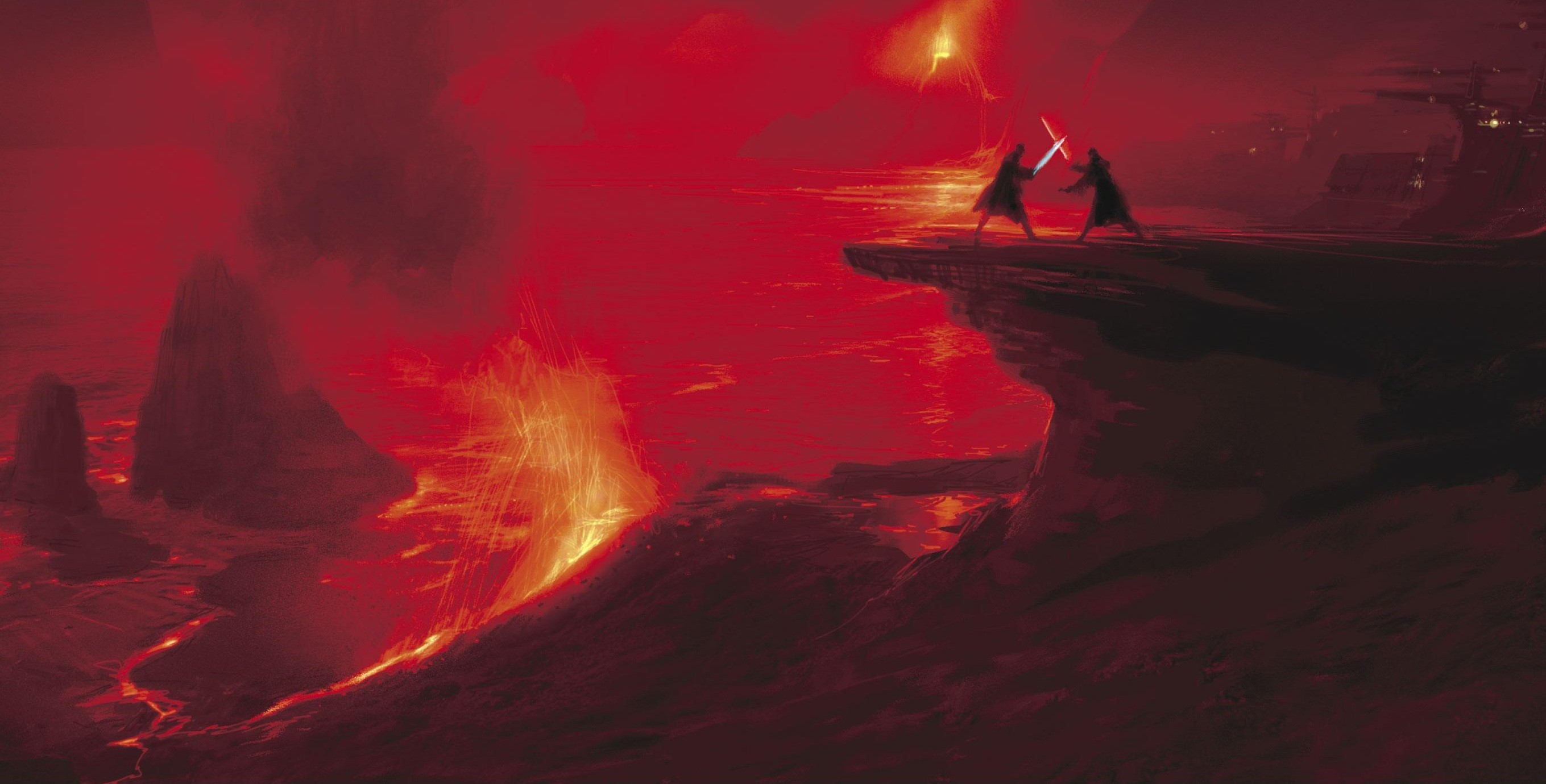 General 2719x1380 Star Wars artwork Darth Vader lightsaber science fiction Jedi Sith Star Wars: Episode III - The Revenge of the Sith concept art lava volcano red