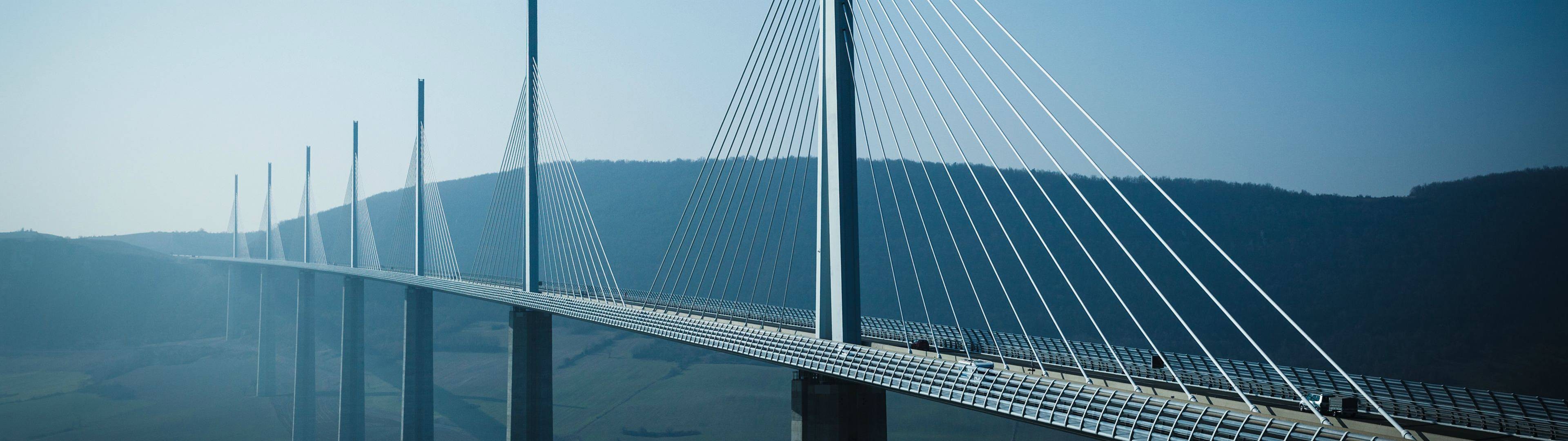 General 3840x1080 bridge multiple display Millau Viaduct France suspension bridge construction dual monitors