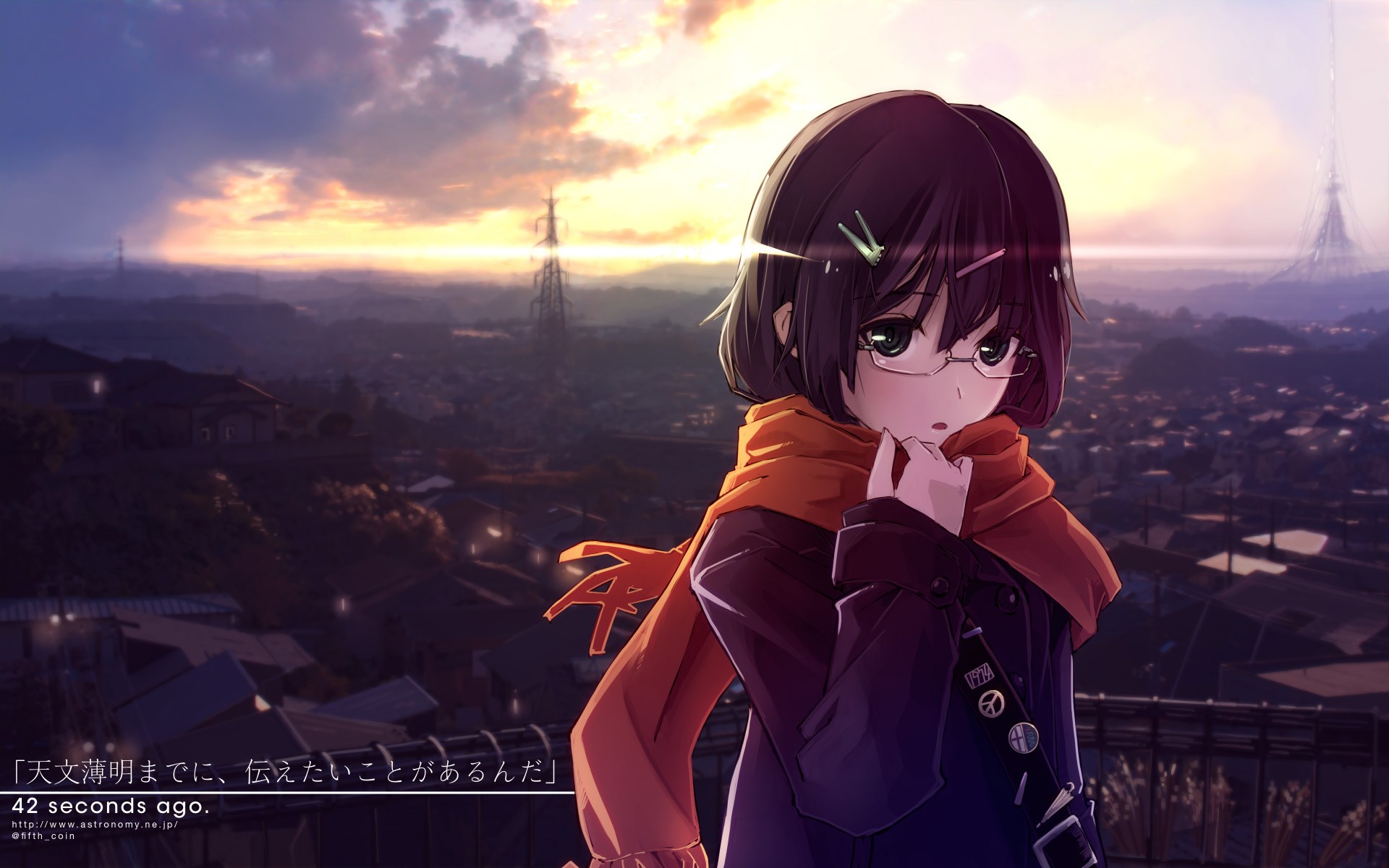 Anime 1920x1200 anime anime girls scarf cityscape dark eyes women outdoors women with glasses sky sunlight
