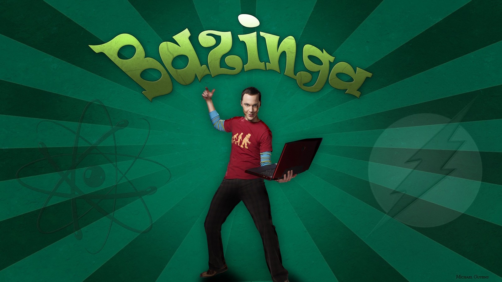 General 1600x900 The Big Bang Theory Sheldon Cooper men green background green HUMOR TV series laptop