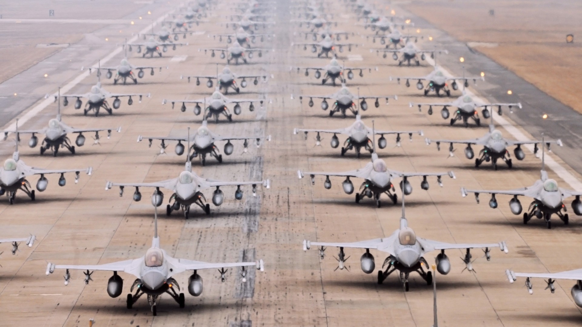 General 1920x1080 General Dynamics F-16 Fighting Falcon military aircraft aircraft military vehicle vehicle Elephant Walk US Air Force Republic of Korea Armed Forces ROK Air Force South Korea American aircraft jets runway Kunsan Air Base military General Dynamics frontal view