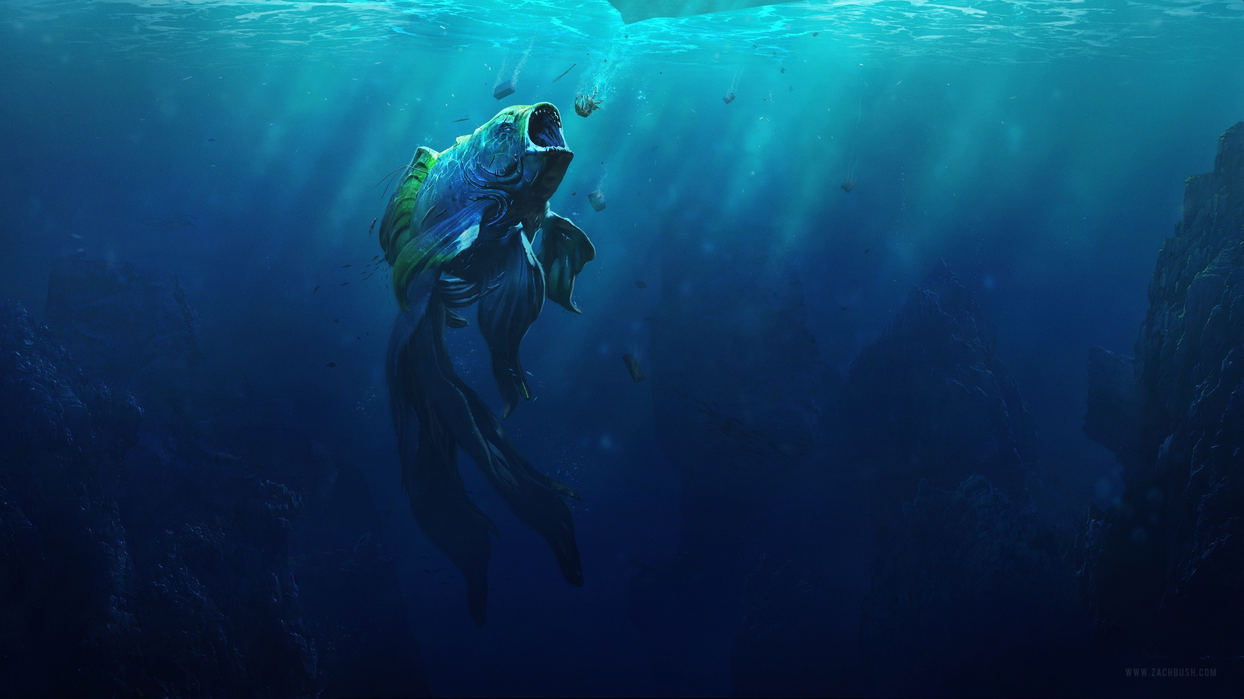 General 2560x1440 artwork fish underwater animals Desktopography