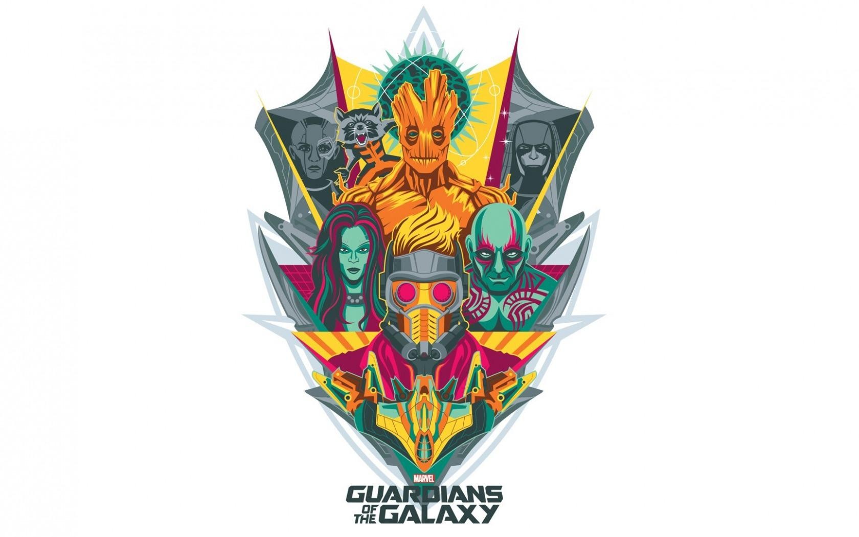 General 1680x1050 Guardians of the Galaxy Star-Lord Gamora  Rocket Raccoon Groot Drax the Destroyer simple background artwork movies Marvel Cinematic Universe white background superhero Marvel Comics