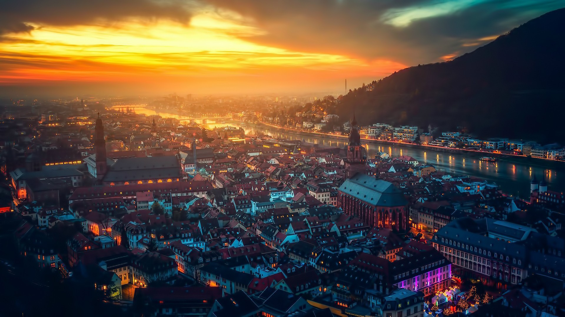 General 1920x1080 Heidelberg city cityscape orange sky city lights Germany sky sunlight